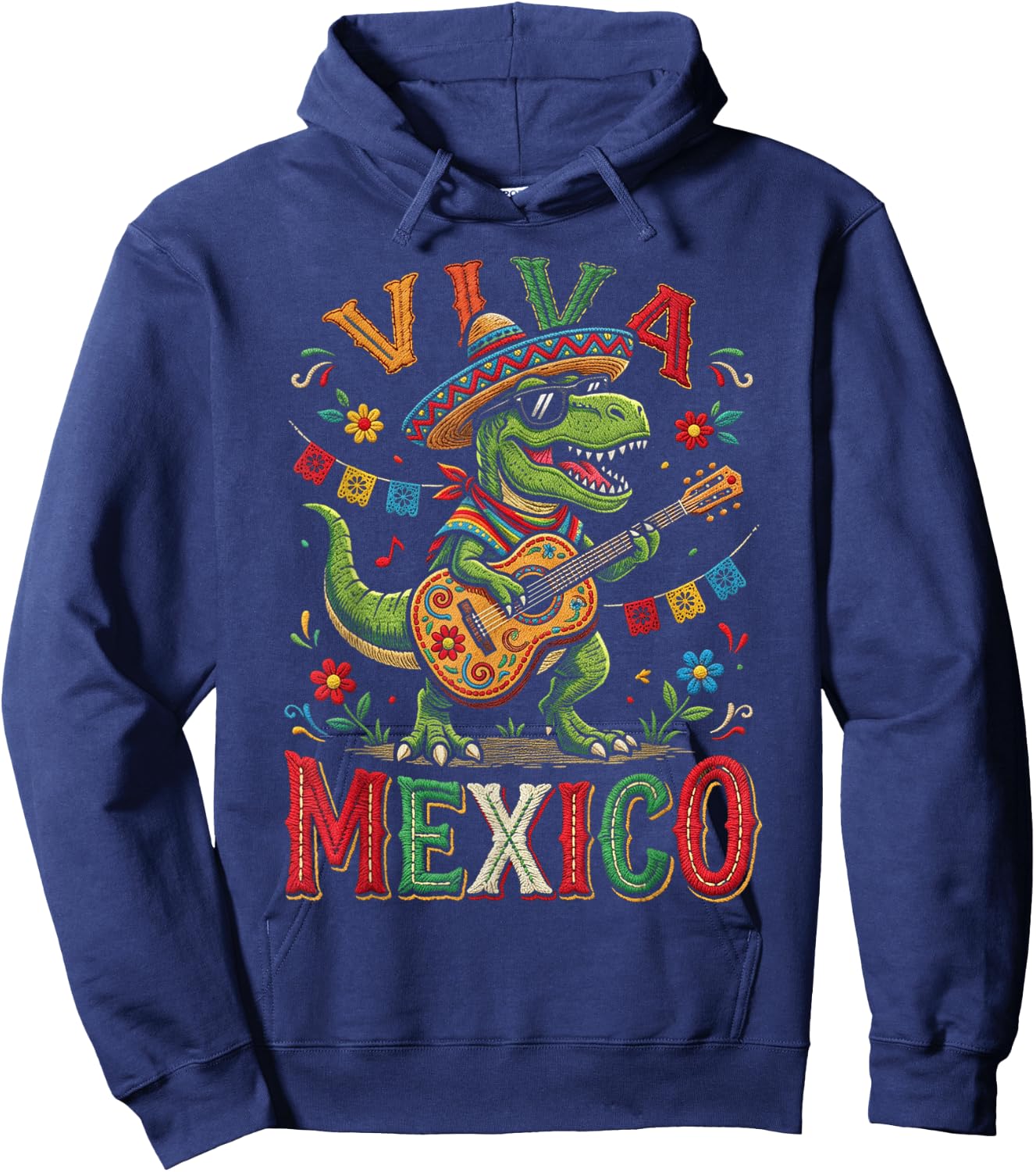 Viva Mexico Boy Dinosaur Mexican Independence Day Kids Hoodie - Hoodie | Navy
