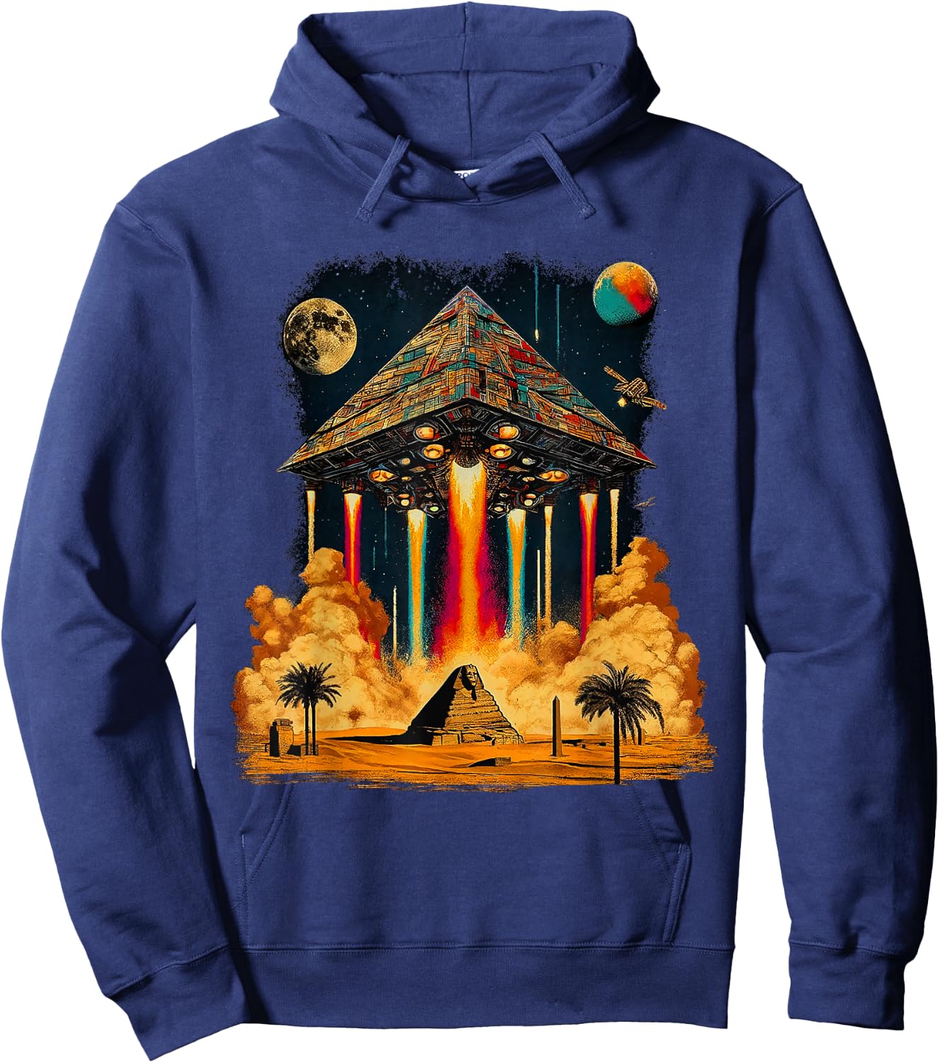 Alien Pyramid Ancient UFO Spaceship Design Astronaut Ancient , Black, S Hoodie - Hoodie | Navy