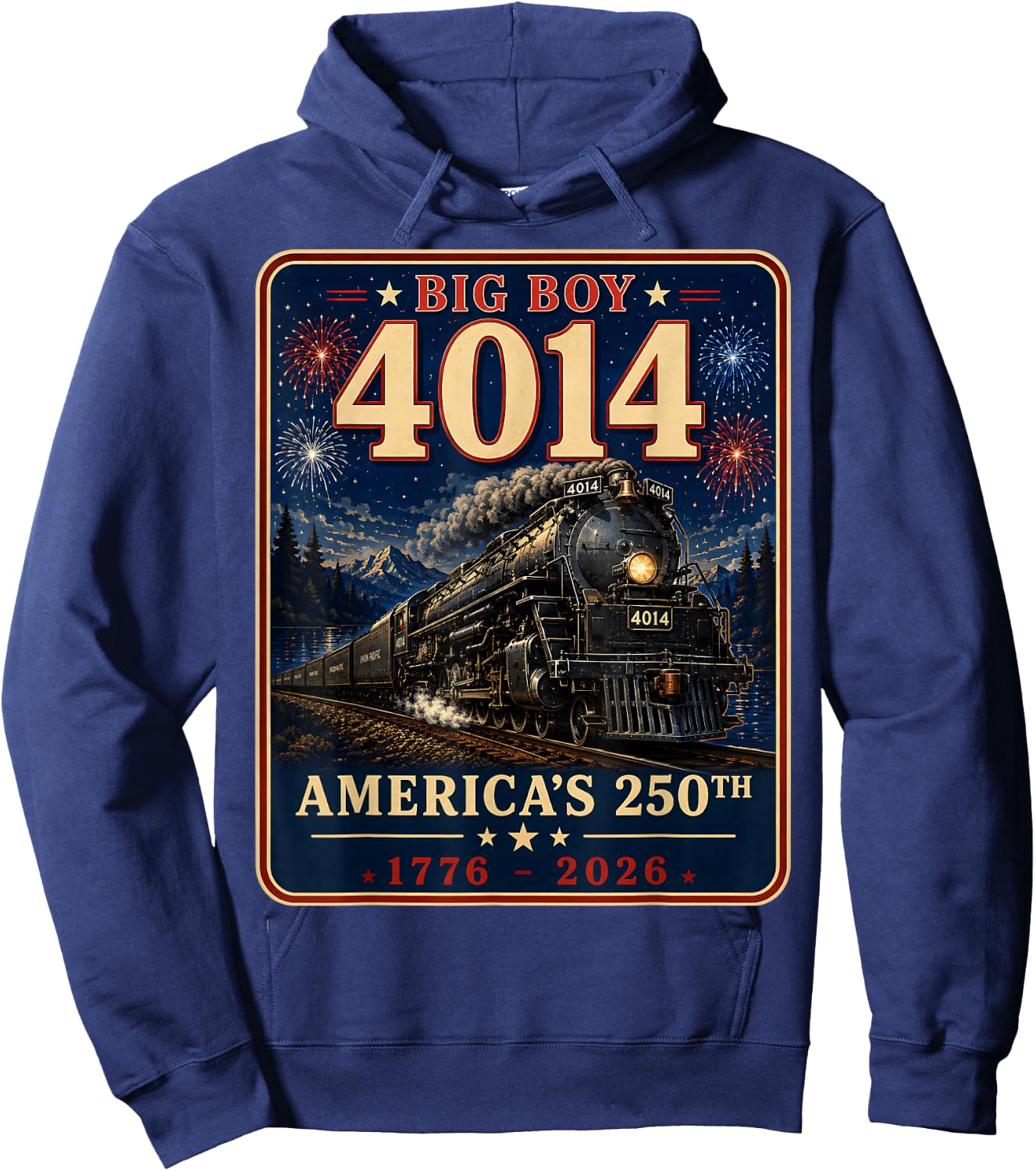 250th Anniversary USA Big Boy 4014 Train Vintage US Flag Hoodie - Hoodie | Navy