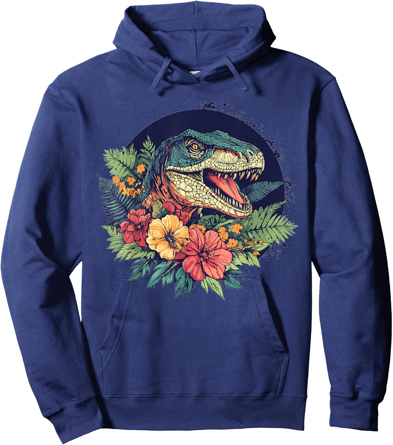 Dinosaur With Floral Background Artwork Hoodie - Hoodie | Navy