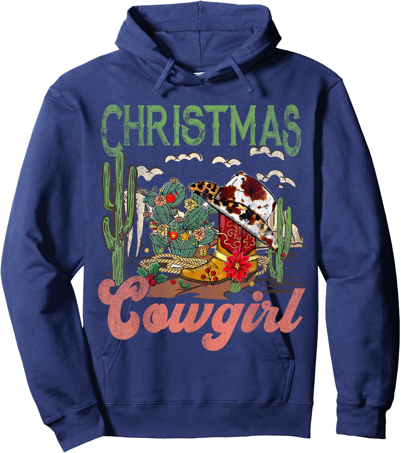 Christmas Cowgirl Western Xmas, Cowboy Xmas Boots Hoodie - Hoodie | Navy