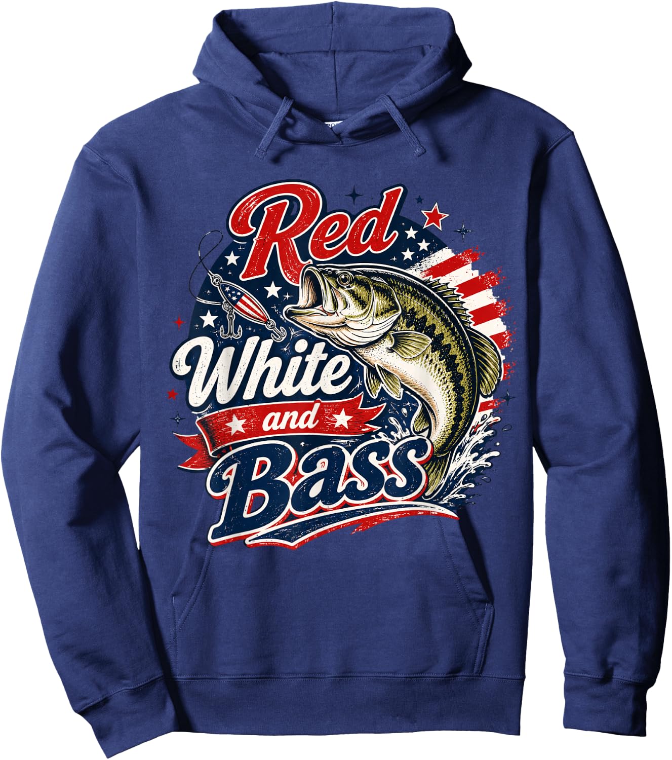 Cool Red White and Bass Patriotic Fishing USA Flag Fisherman Hoodie - Hoodie | Navy