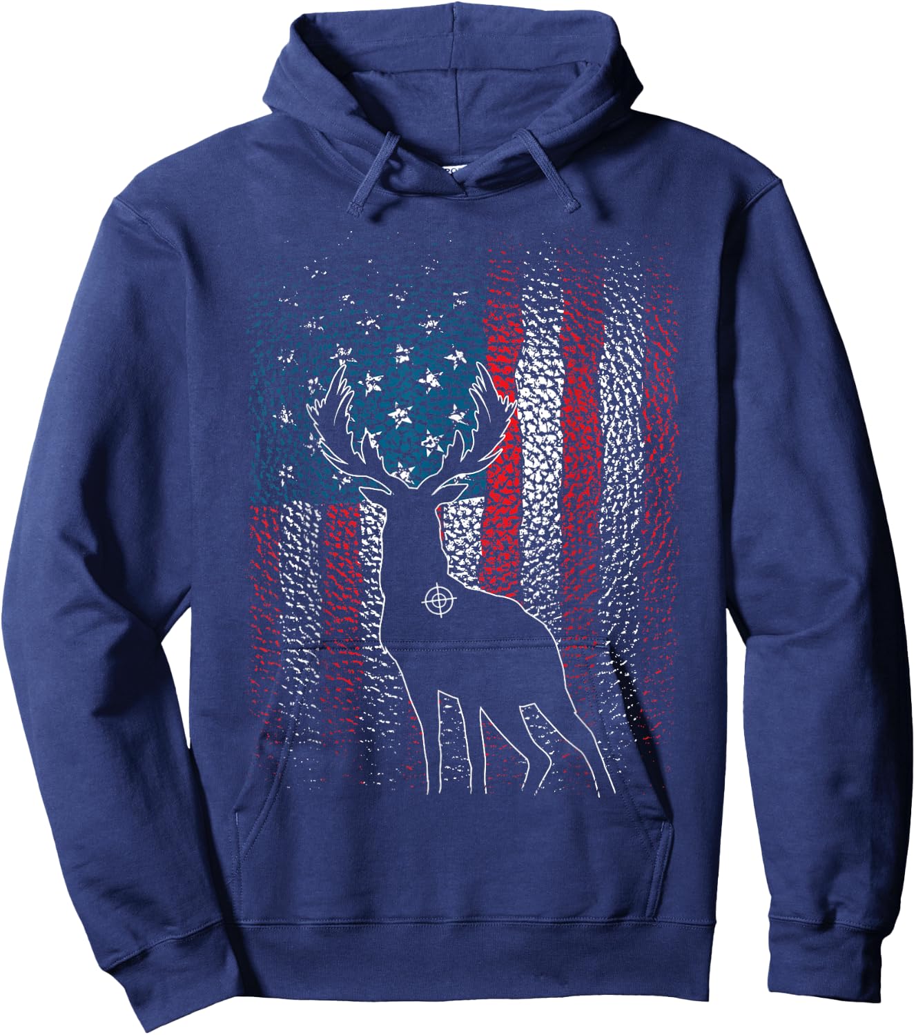 Deer Hunting American Flag Whitetail Buck Antlers Hunter Men Hoodie - Hoodie | Navy