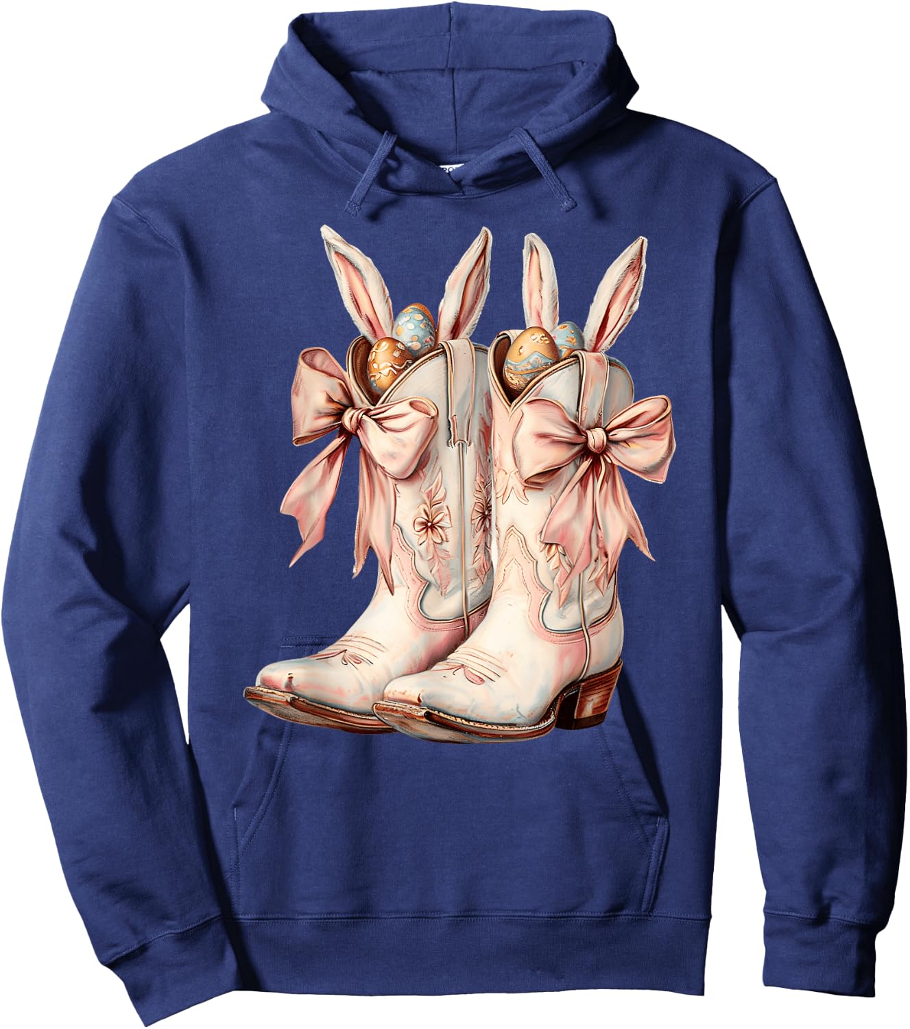 Groovy Cute Easter Eggs Boots Western Cowboy Howdy Easter Hoodie - Hoodie | Navy