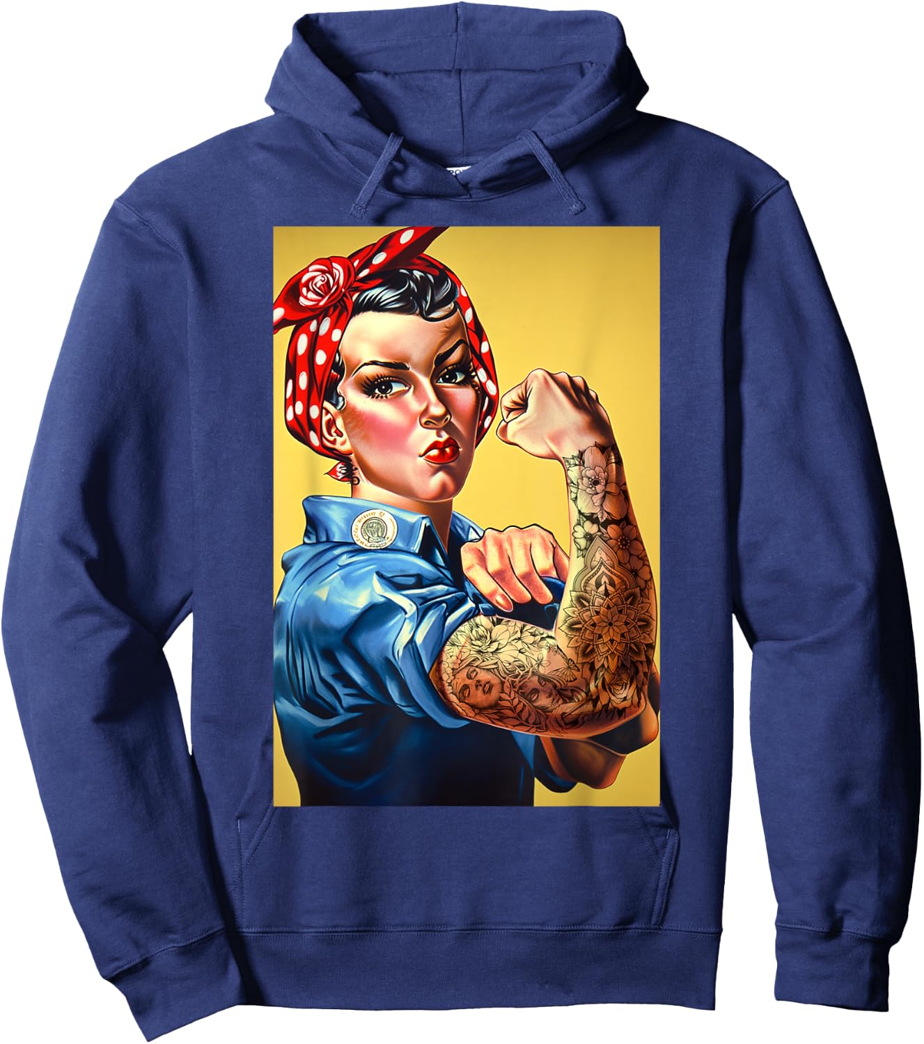 Rosie The Riveter Tattoo Sleeves Feminist Tattoo Shop Owner Hoodie - Hoodie | Navy
