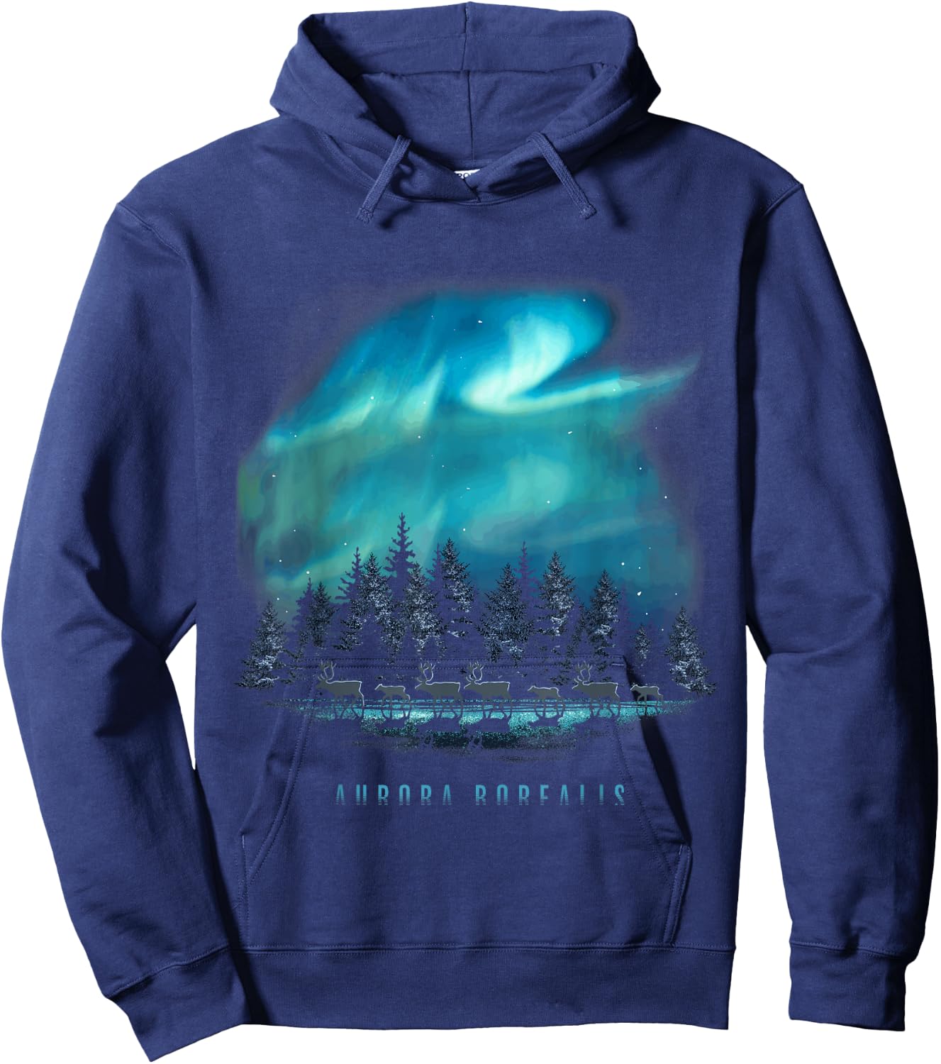 The Secret of Moose Aurora Borealis - Northern Lights - -Adults - Black - Small - Short Sleeve Hoodie - Hoodie | Navy
