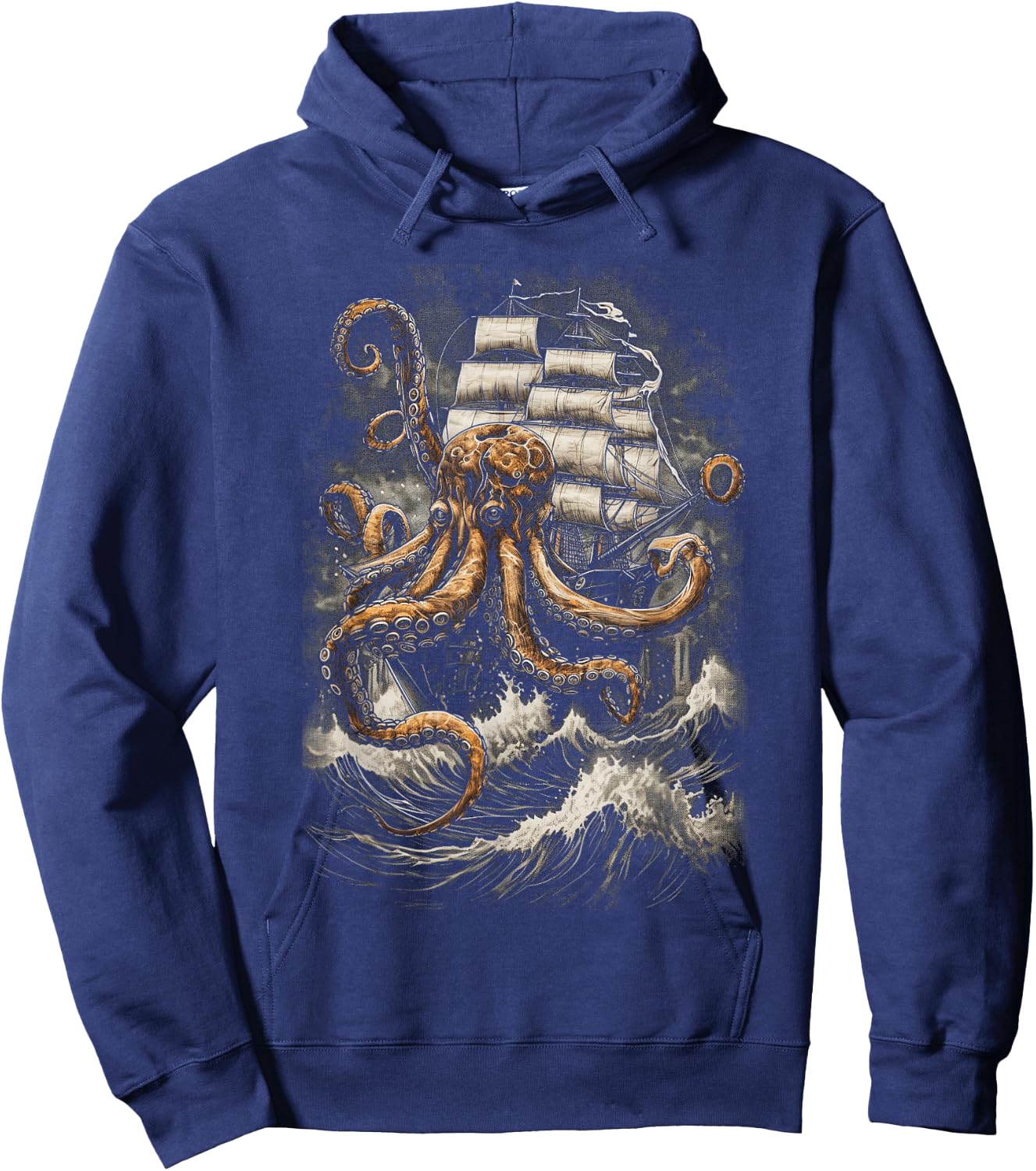 Giant Octopus Pirate Ship Vintage Kraken Sailing Squid Hoodie - Hoodie | Navy