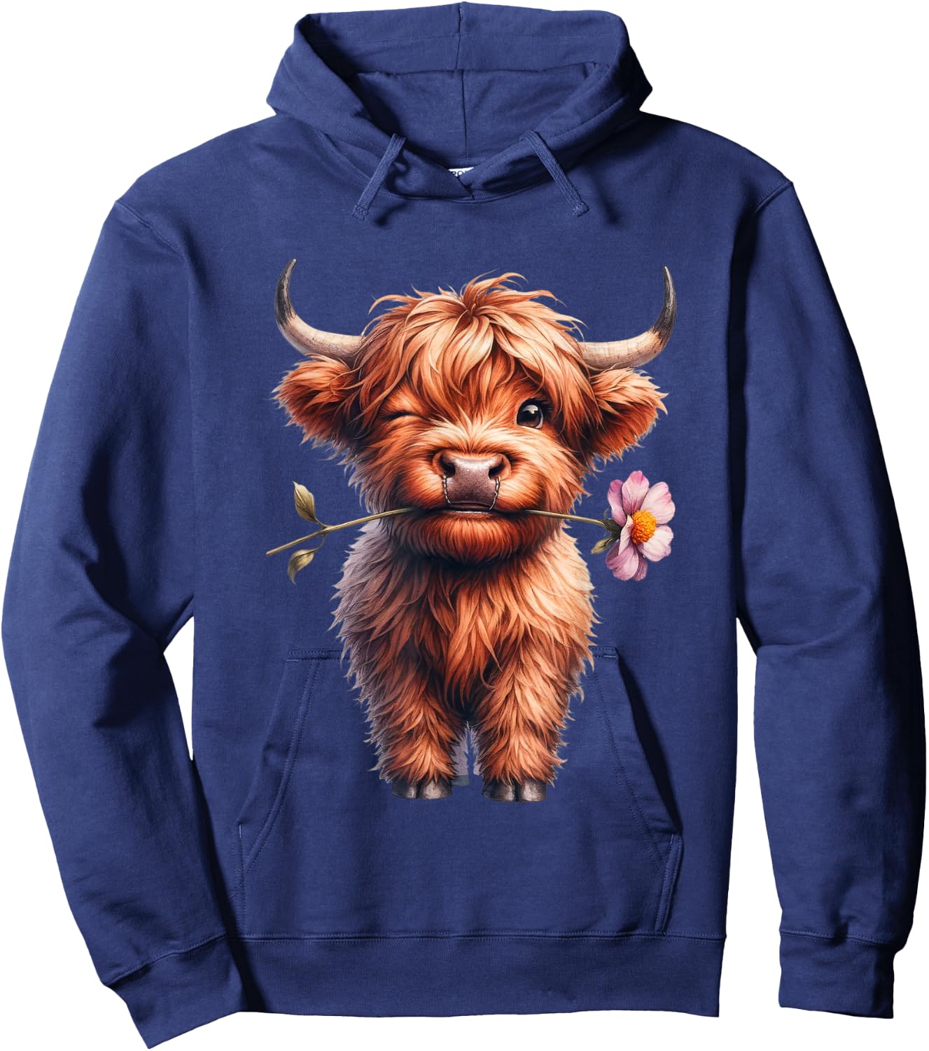 Cow, Scottish Highland Cow, Western Wear, Highland Cow Hoodie - Hoodie | Navy