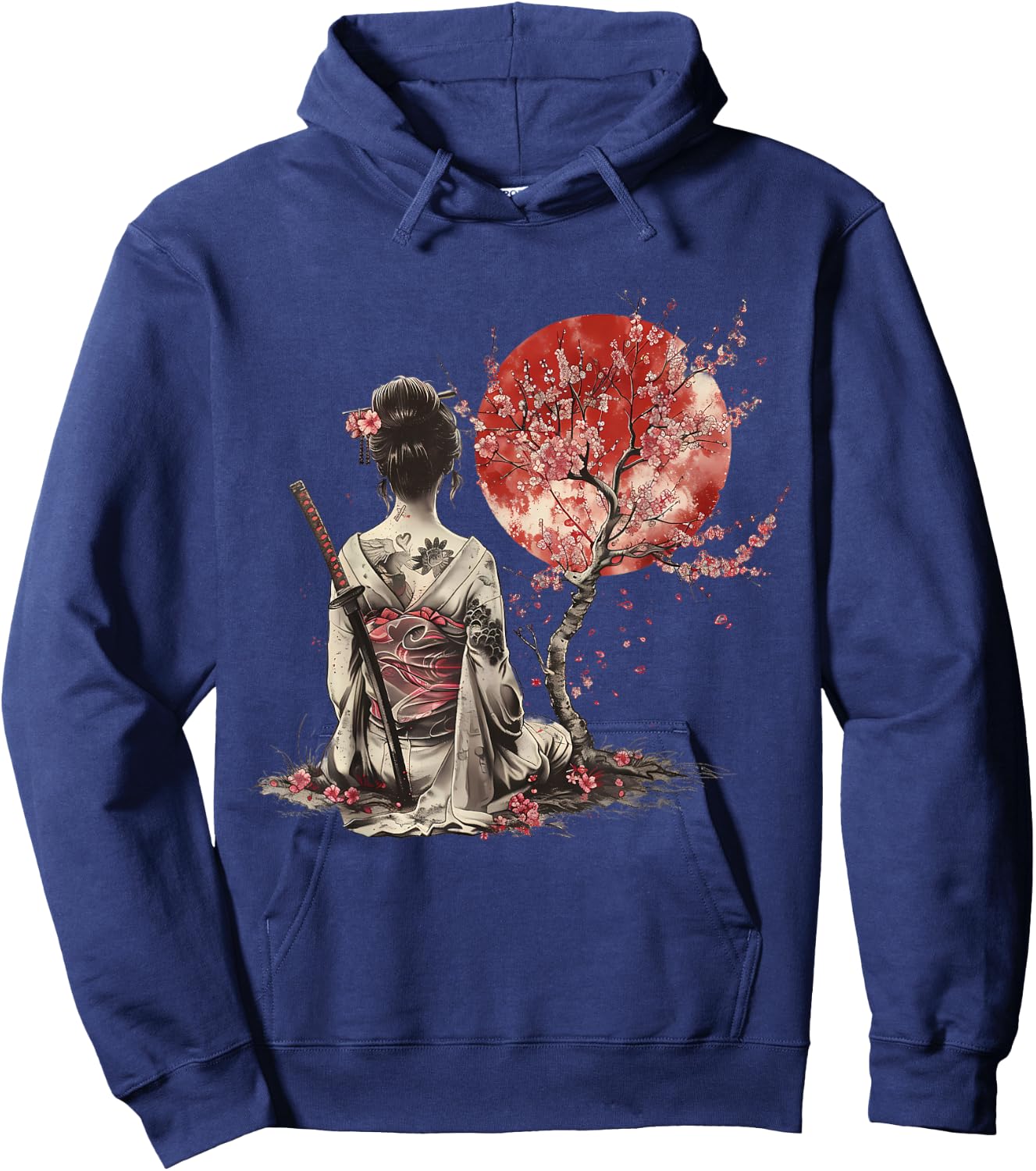 Japanese Samurai Sakura Cherry Blossom Japanese Geisha , Black, S Hoodie - Hoodie | Navy