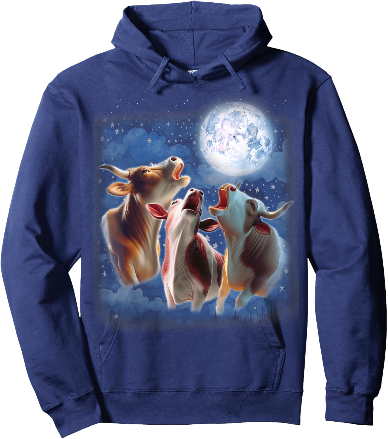 3 Cows Howling At The Moon Funny Cow Lover Animal Farmer Hoodie - Hoodie | Navy