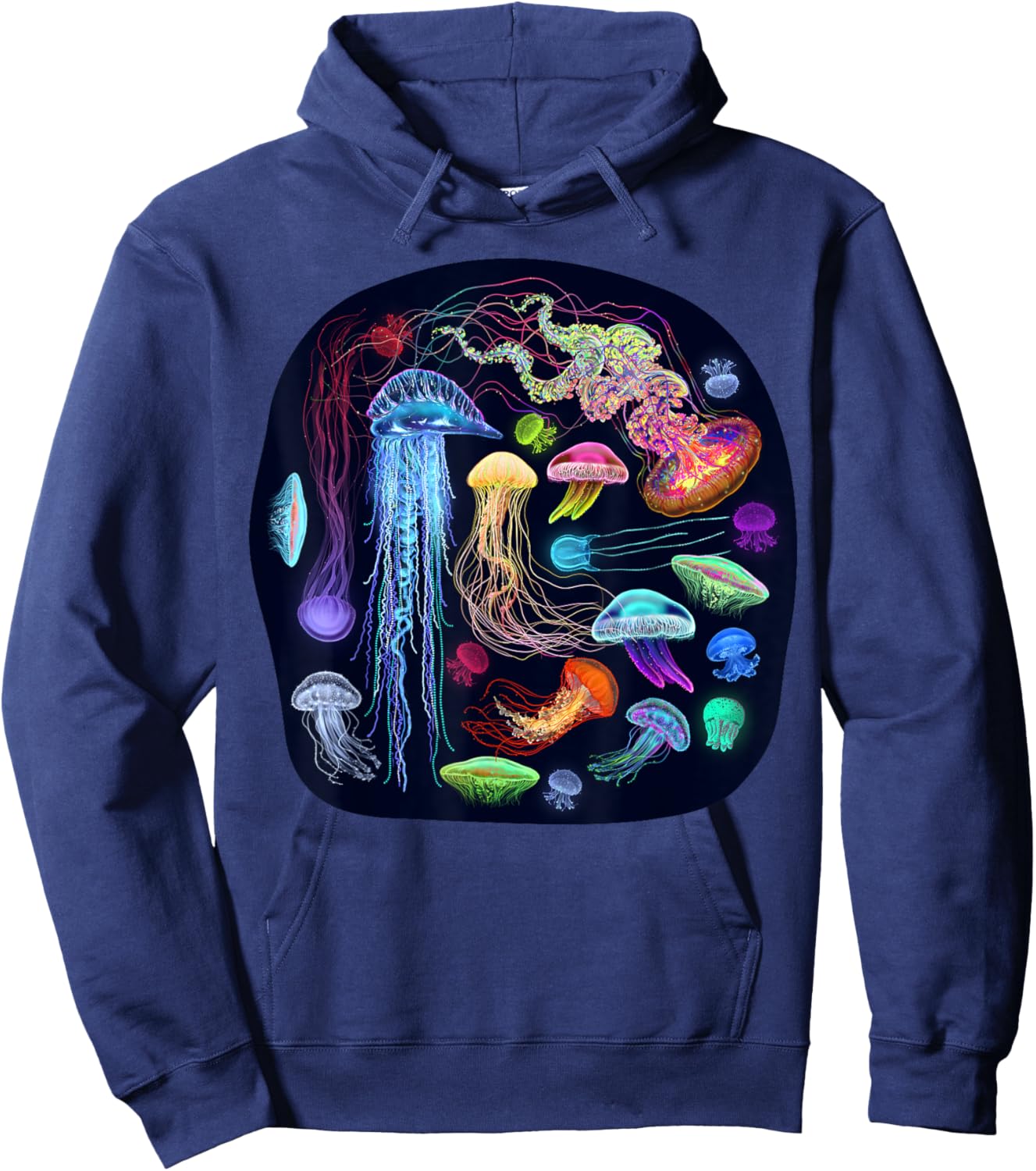 Dzydaria Bioluminescent glowing jellyfish, sea creatures, version II , Small Hoodie - Hoodie | Navy
