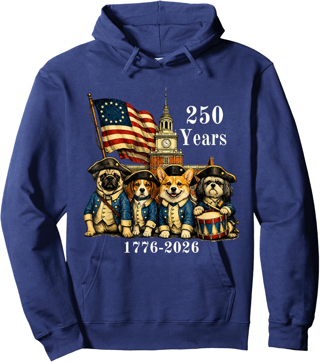 250 Years Patriotic Dogs 1776-2026 America Anniversary Hoodie - Hoodie | Navy
