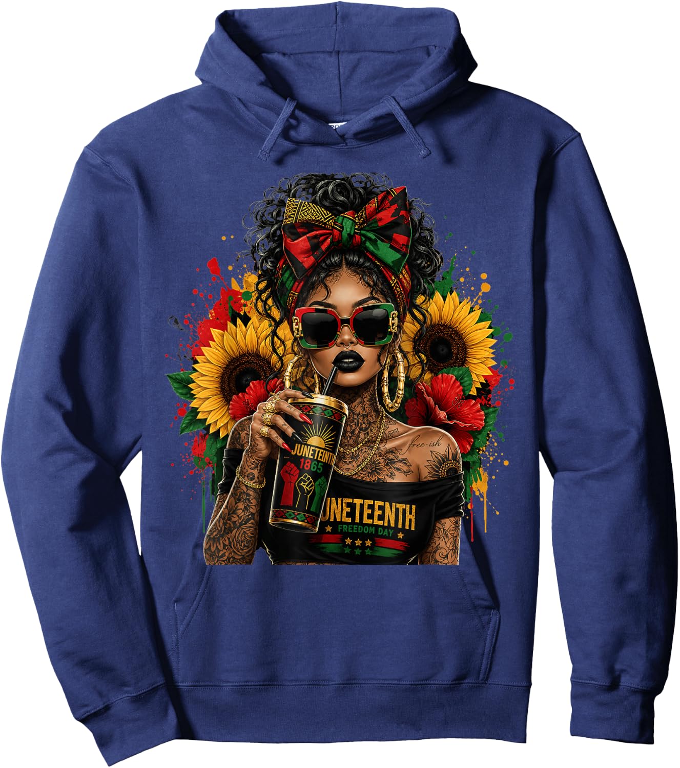 African American Juneteenth Pride Afro Women Hoodie - Hoodie | Navy