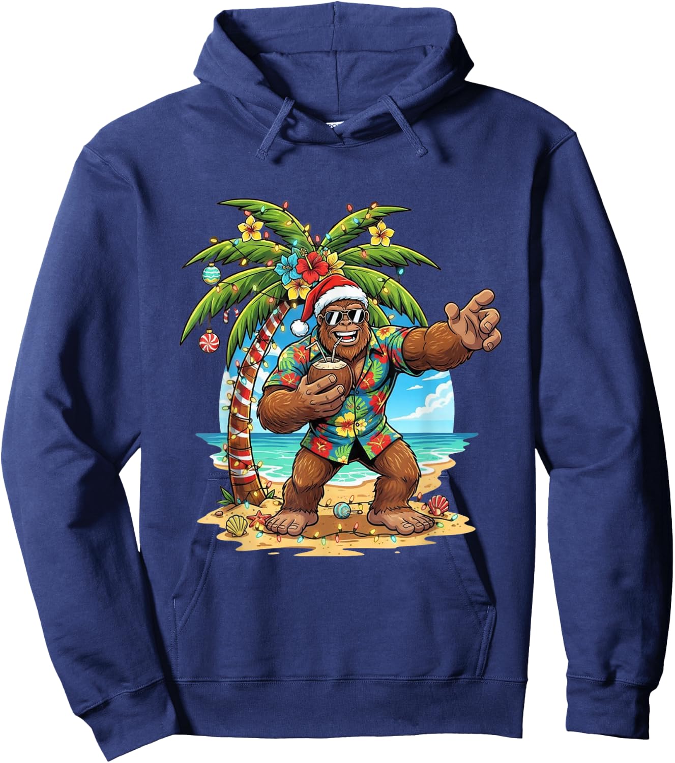 Santa Bigfoot Christmas in July Beach Funny Sasquatch Hoodie - Hoodie | Navy