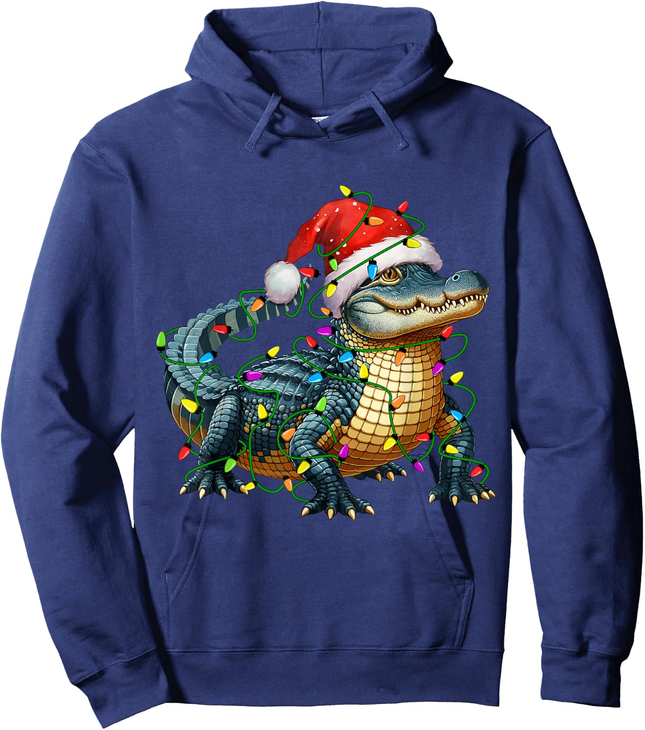 Alligator Santa Christmas Tree Lighting Xmas Funny Hoodie - Hoodie | Navy