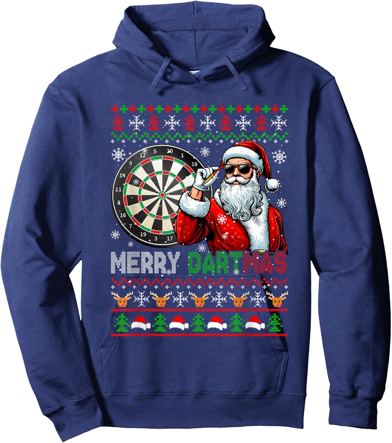 Merry Dartmas Xmas Santa Sunglasses Playing Dart Sweater Hoodie - Hoodie | Navy