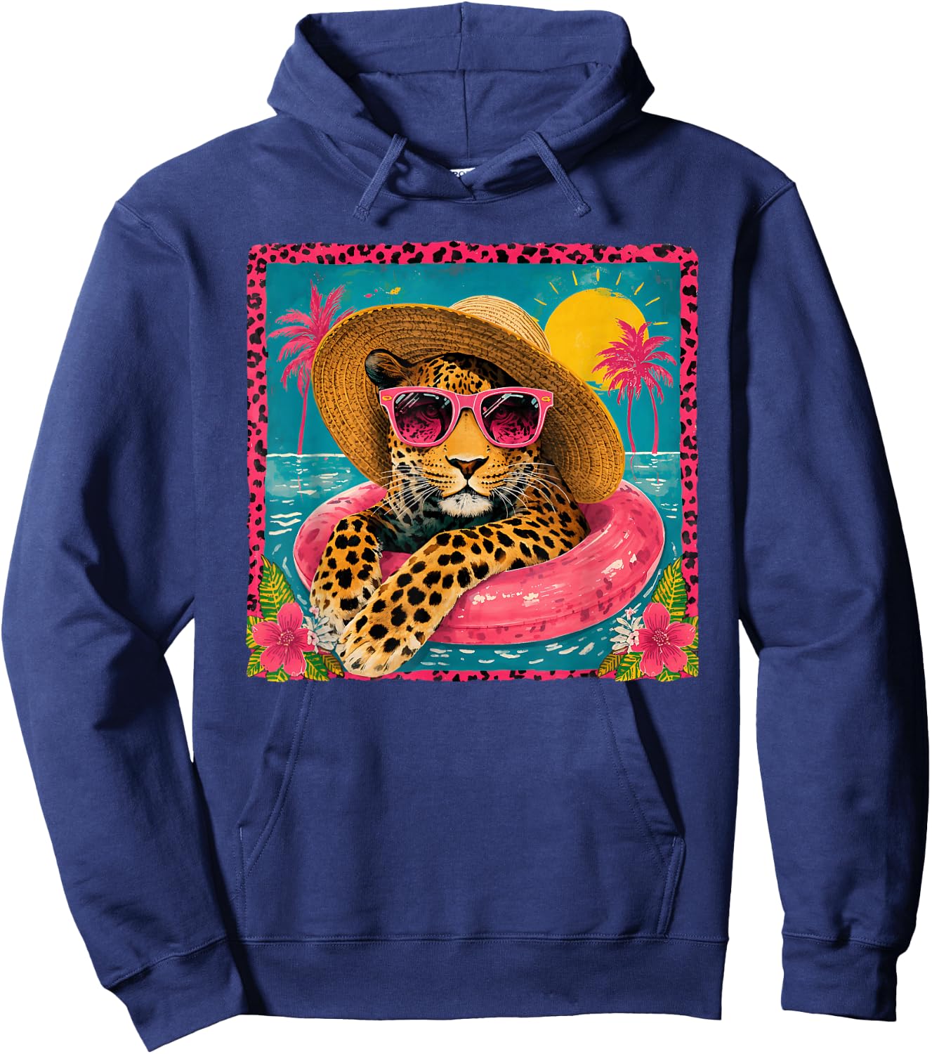 Summer Funny Leopard Sunglasses Pool Float Beach Vacation Hoodie - Hoodie | Navy