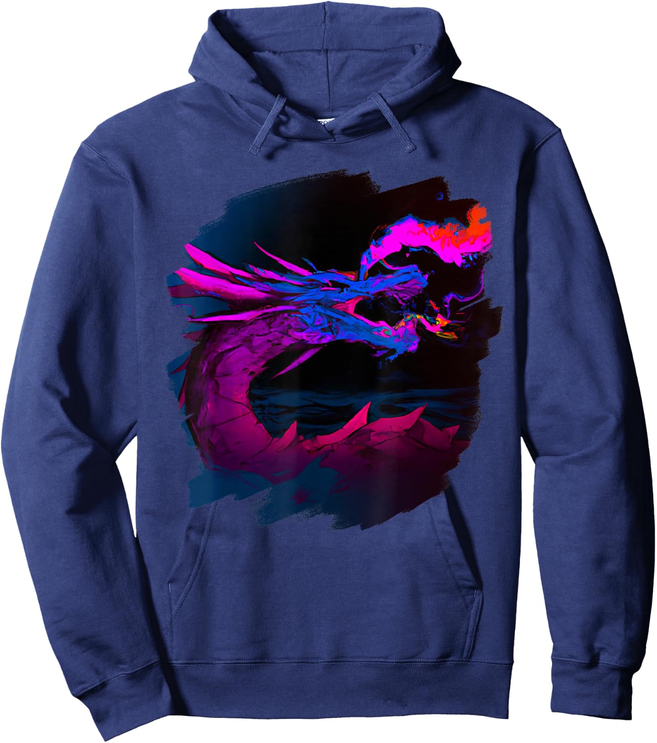 Cool Artistic Dragon Breathing Magic Fire Mythical Dragons Hoodie - Hoodie | Navy