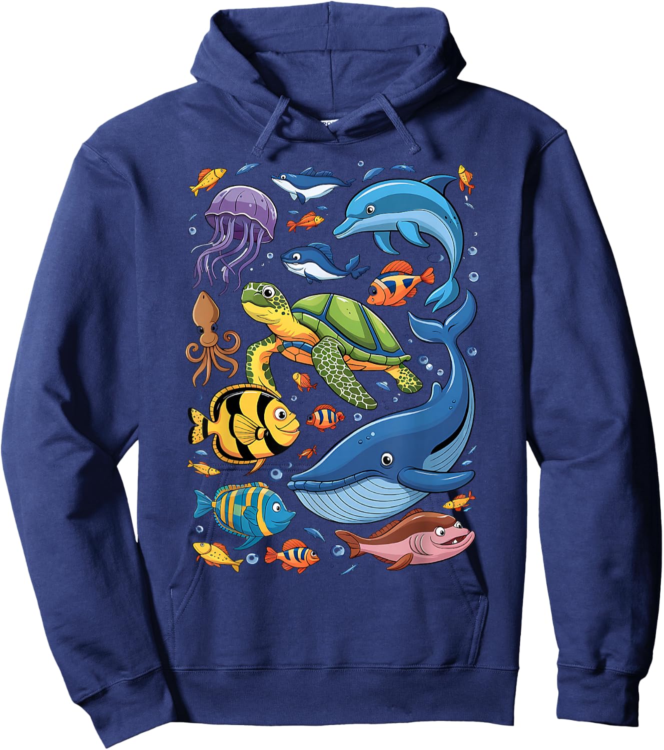 Sea Creature Animal Marine Ocean Life Turtle Whale Dolphin Hoodie - Hoodie | Navy