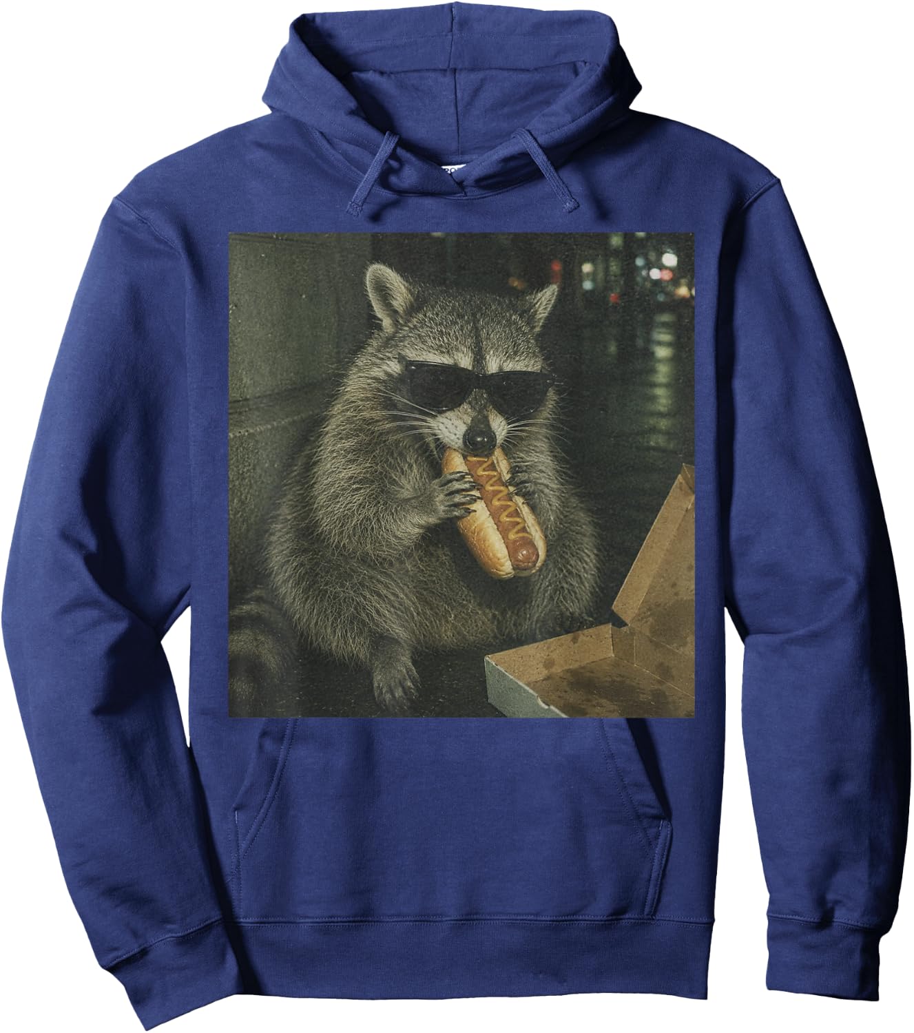Raccoon Eating Hot Dog Funny Animal Meme Hoodie - Hoodie | Navy