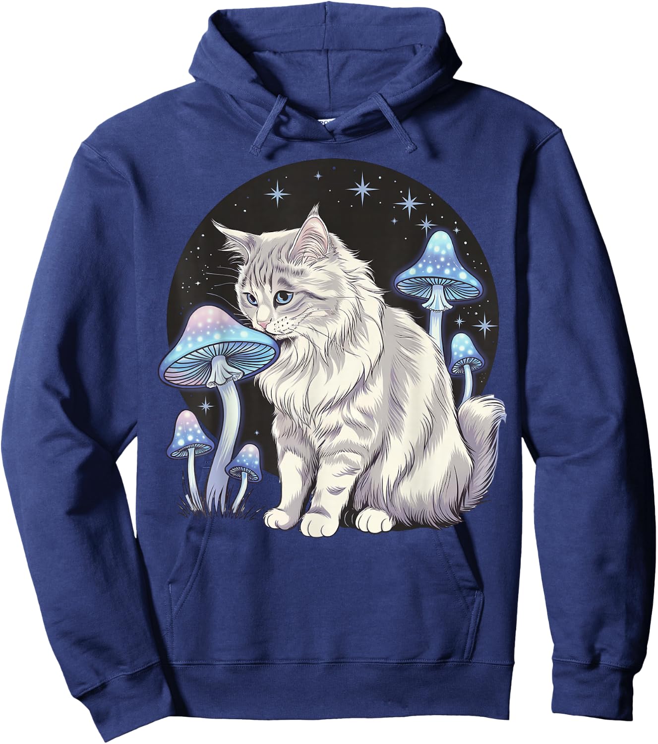 Magical Turkish Angora Sniffing Glowing Mushrooms Hoodie - Hoodie | Navy