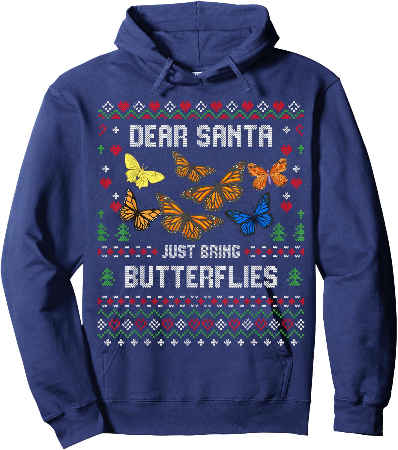 Butterfly Christmas Ugly Xmas Insect Sweater Hoodie - Hoodie | Navy