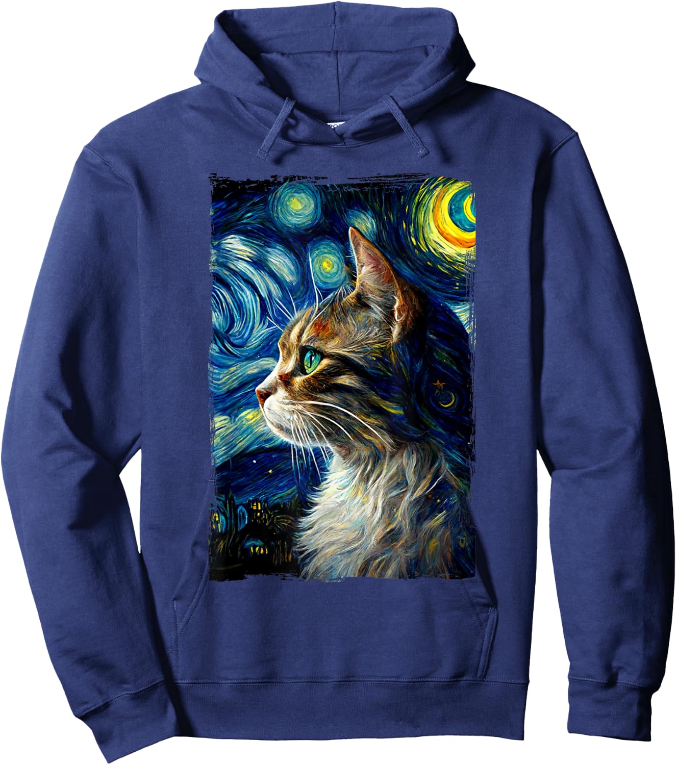 Starry Night Cat Van Gogh's Cat Vincent - Cat Lover Parodie Hoodie - Hoodie | Navy