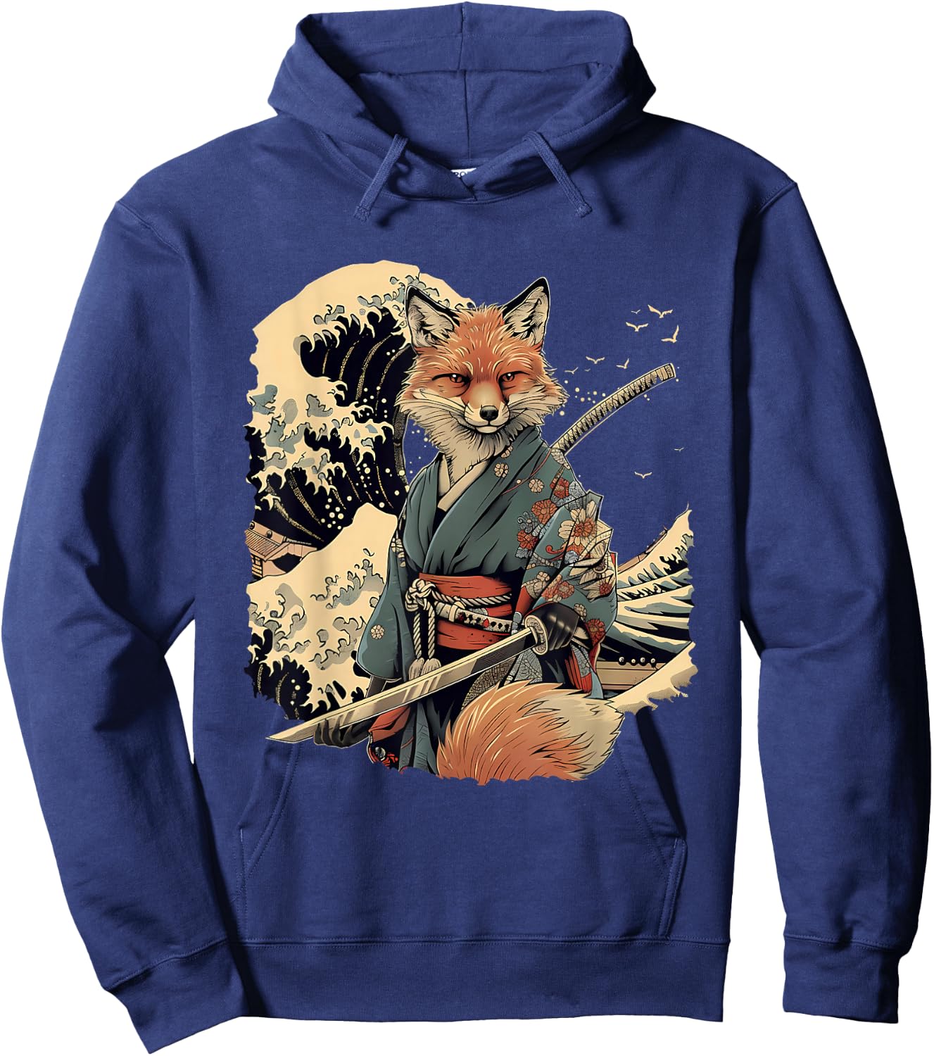 Samurai Fox Ninja Japanese Fox Warrior Ocean , Black, S Hoodie - Hoodie | Navy
