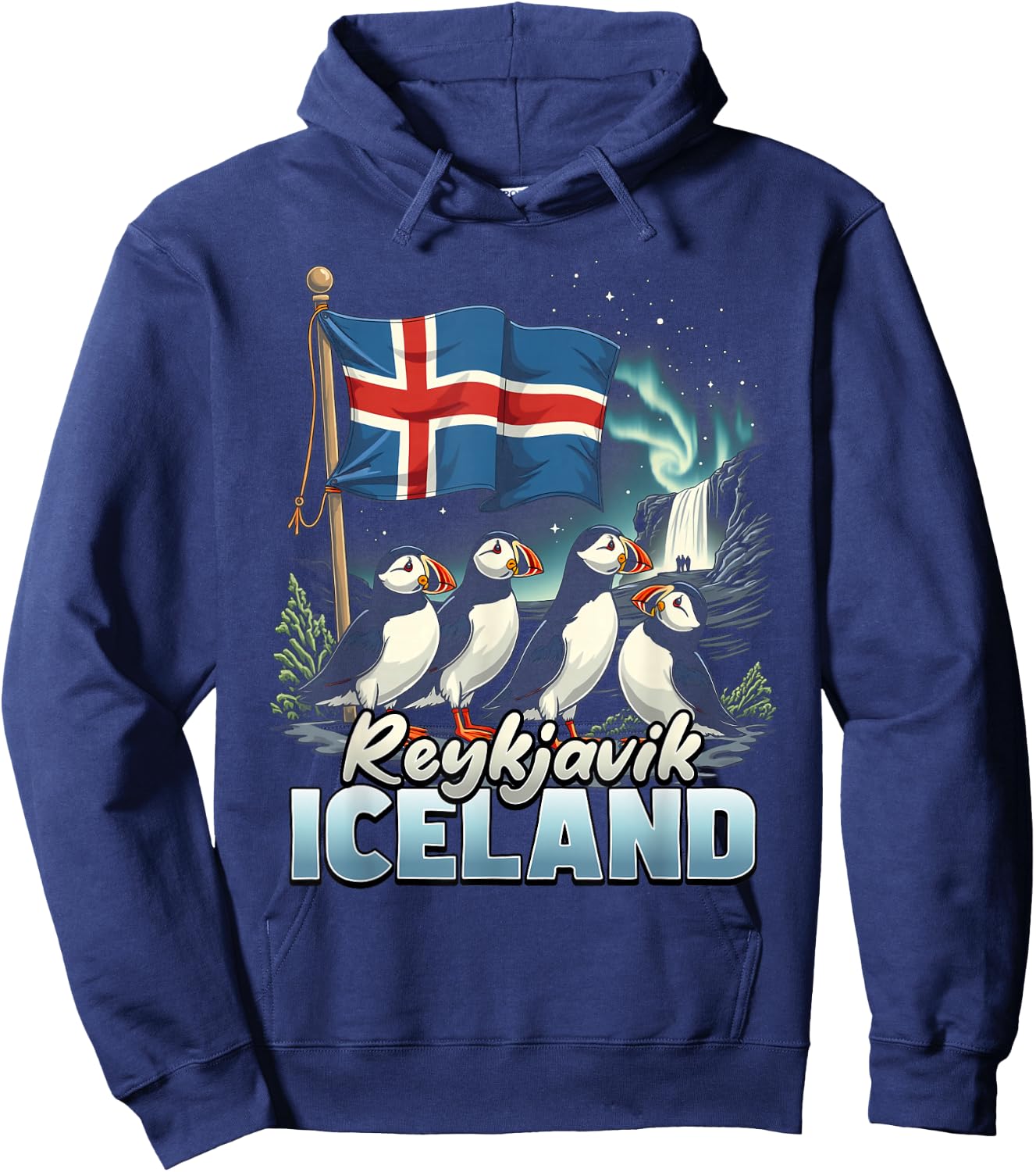 Reykjavik Iceland Flag Puffin Reykjavik Vacation Souvenir Hoodie - Hoodie | Navy