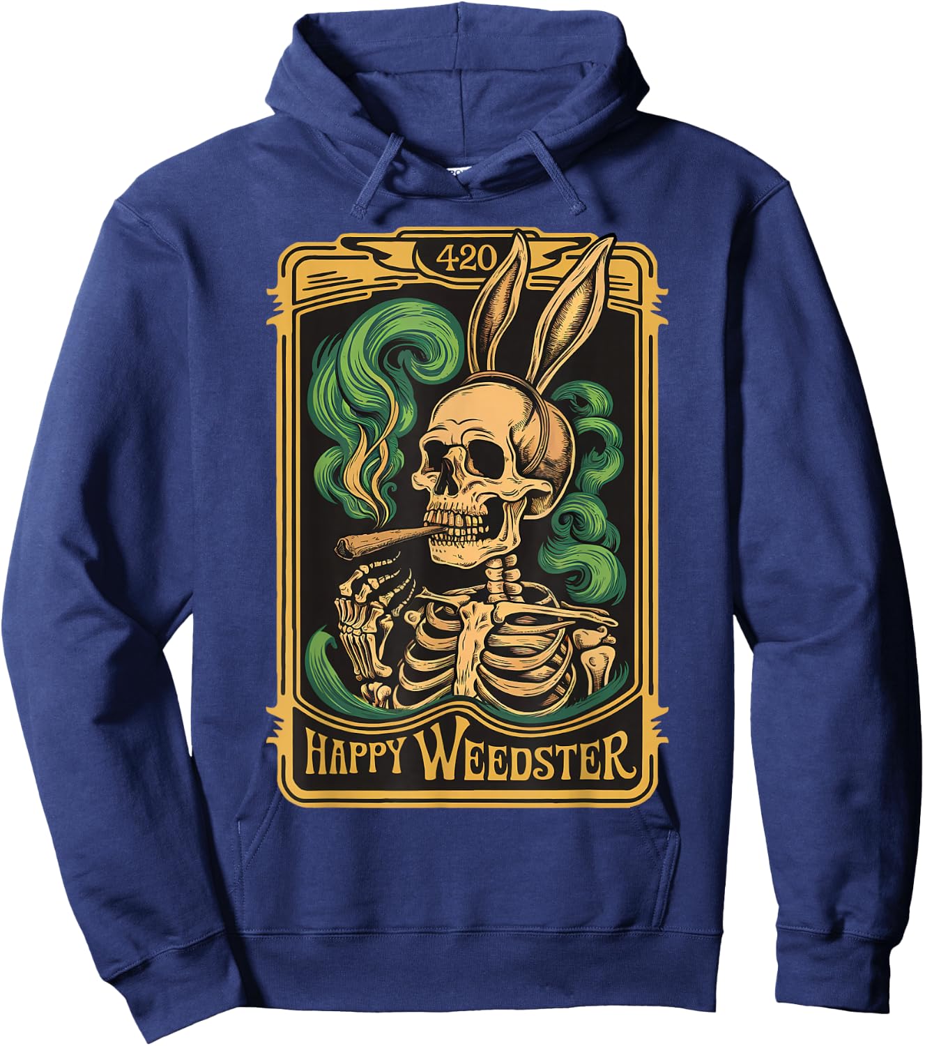Happy Weedster 420 Bunny Skull Smoking Funny Viral Easter Hoodie - Hoodie | Navy