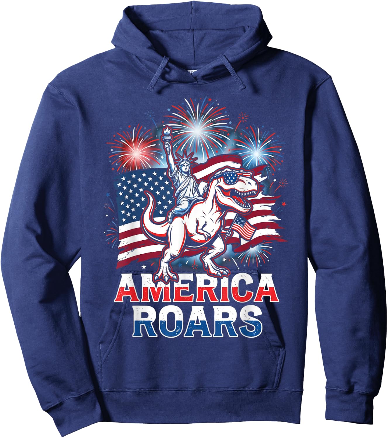 Statue of Liberty American Dinosaur Funny 4th of July Boys Hoodie - Hoodie | Navy