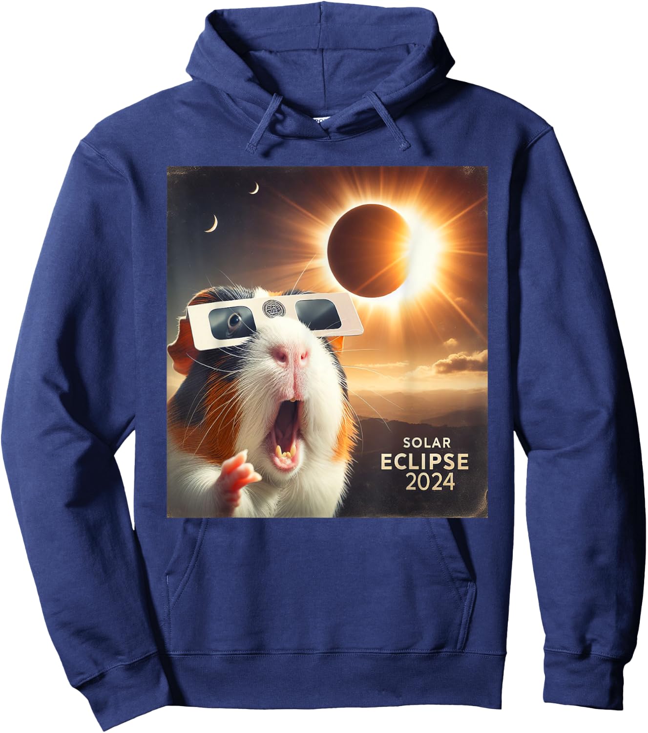 Funny Selfie Guinea Pig Kids Solar Eclipse Hoodie - Hoodie | Navy