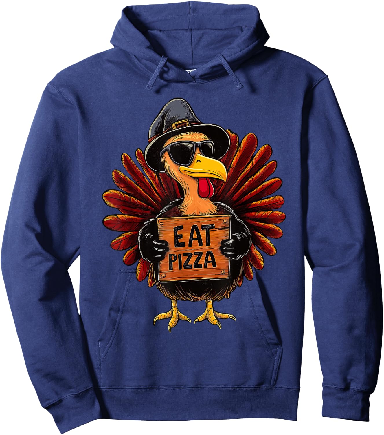Funny Thanksgiving Turkey Eat Pizza for Kids Boys Girls Hoodie - Hoodie | Navy