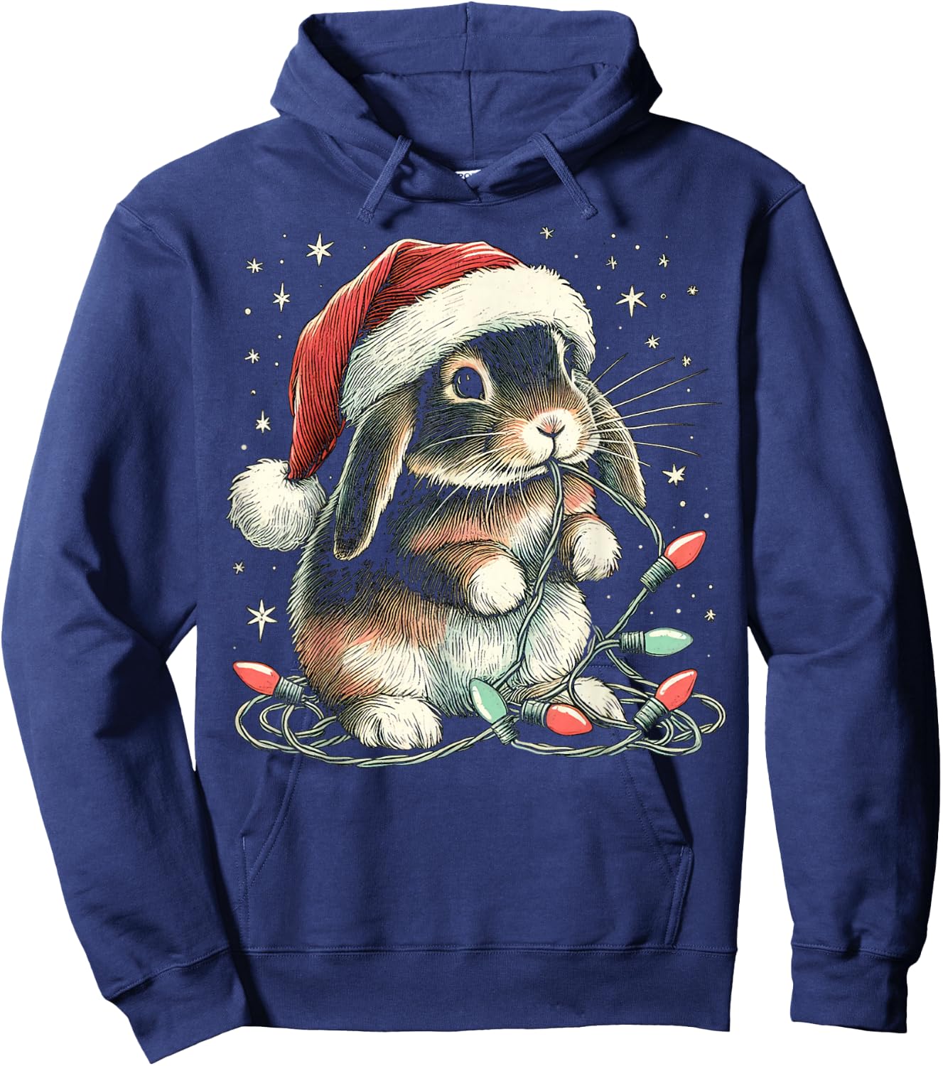 Funny Holland Lop Rabbit Bunny Chew Christmas Light Xmas Hoodie - Hoodie | Navy