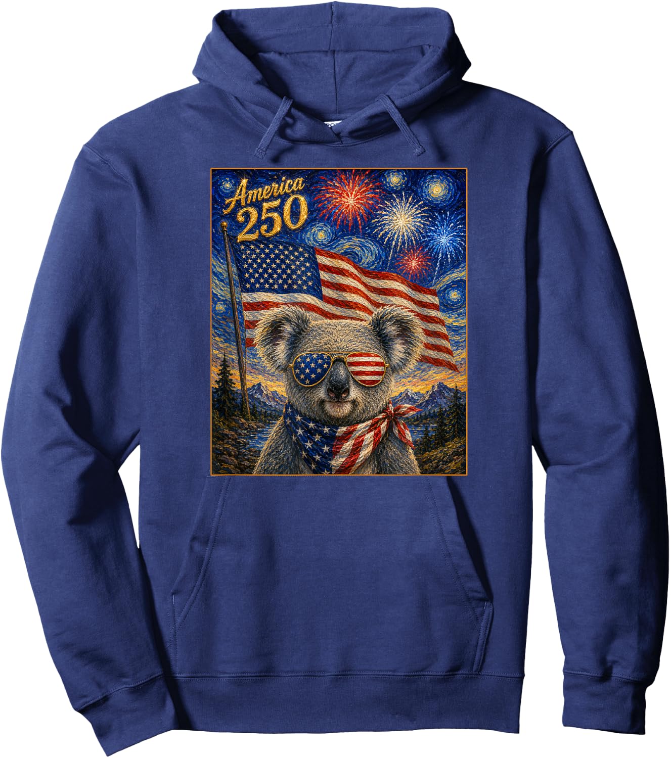 Koala Art on America 250 Anniversay 4th of July USA Flag Hoodie - Hoodie | Navy