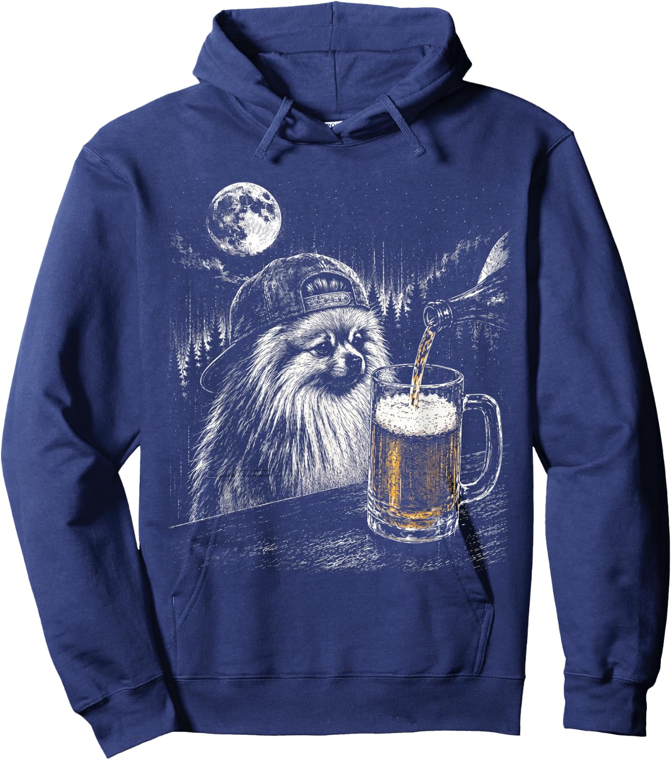 Dog Drinking Beer Cute Pomeranian Meme Pet Lover Humor Hoodie - Hoodie | Navy