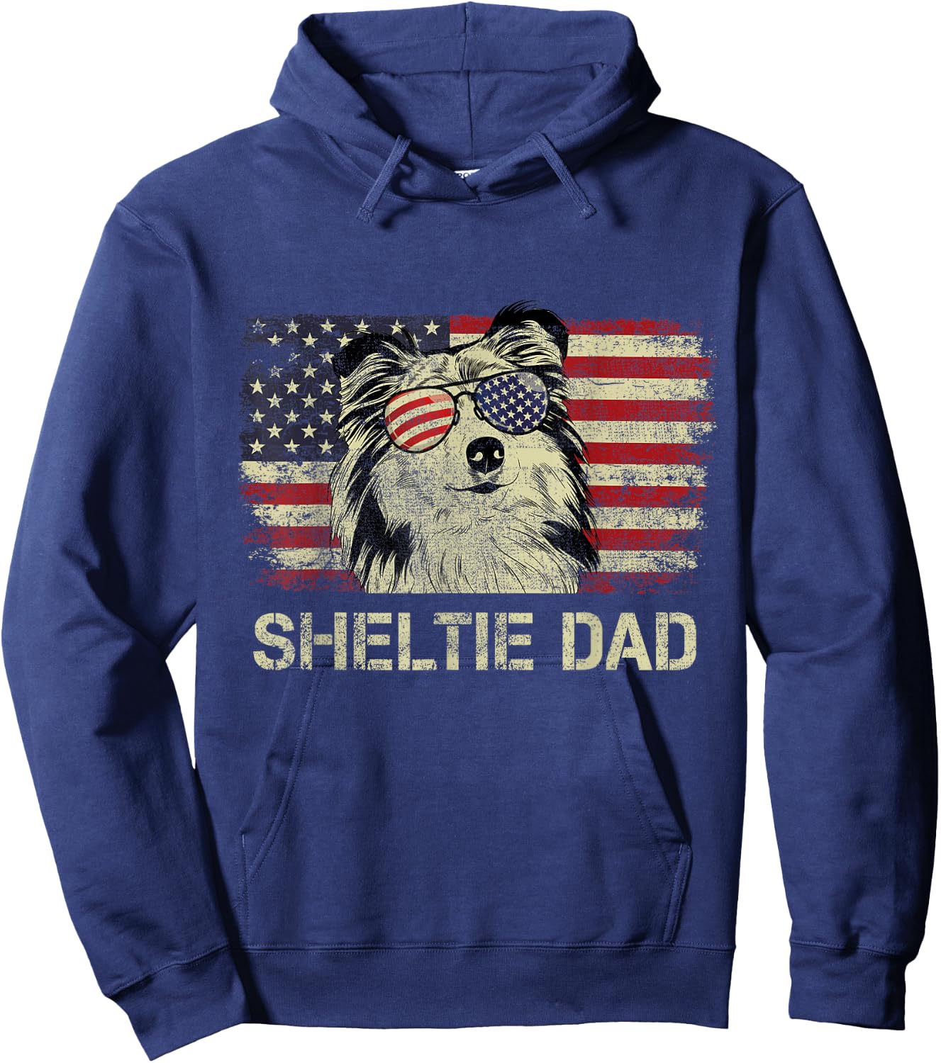 Sheltie Dad Dog Lovers American Flag 4th Of July Men Hoodie - Hoodie | Navy