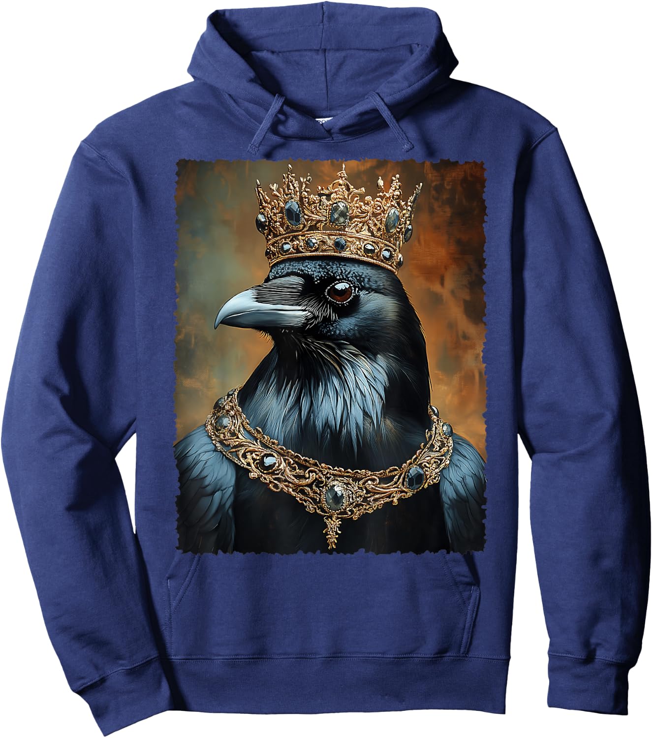Vintage Black Crow Raven Bird Halloween King Crown Gothic Hoodie - Hoodie | Navy