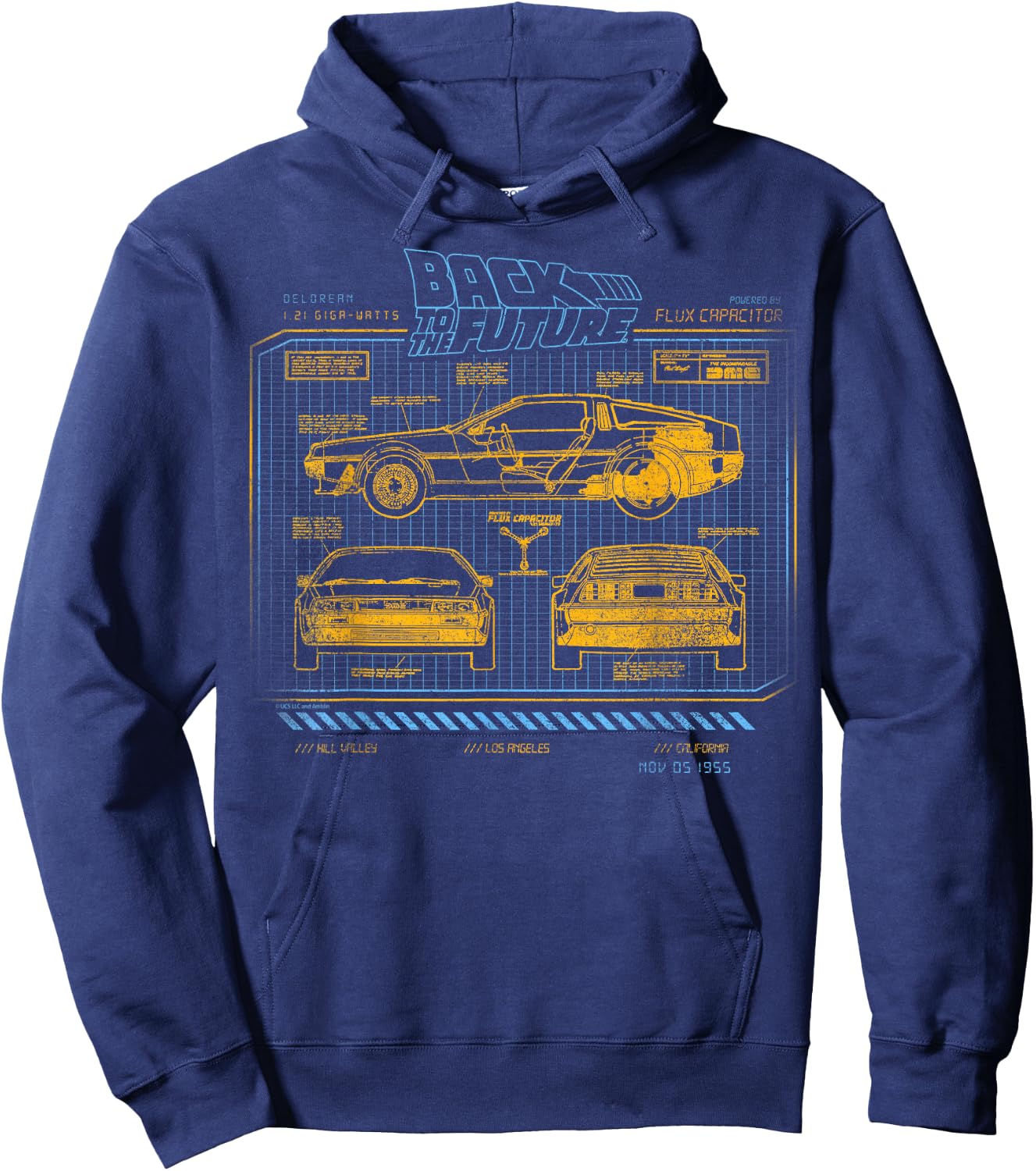 Back to The Future 35th Anniversary Delorean Schematics Hoodie - Hoodie | Navy
