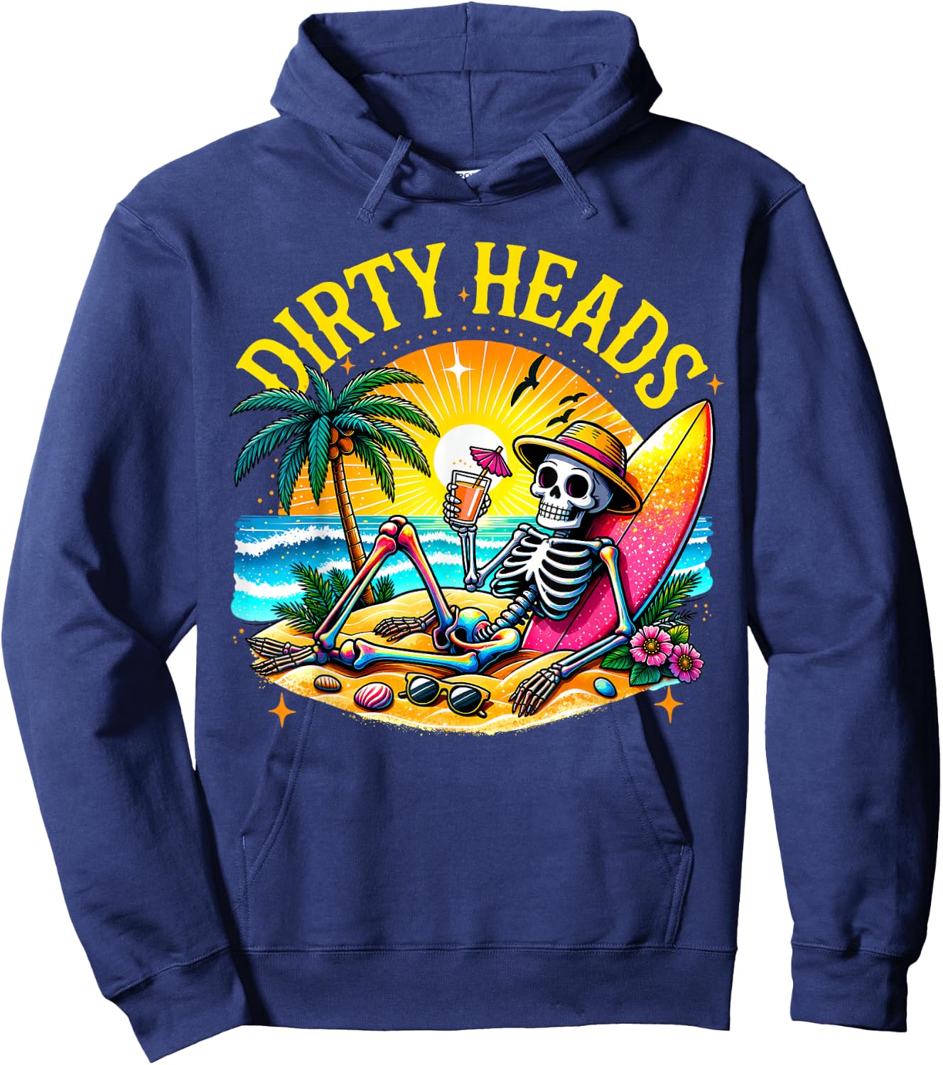 Dirty Heads Skeleton Beach Summer Vacation Hoodie - Hoodie | Navy