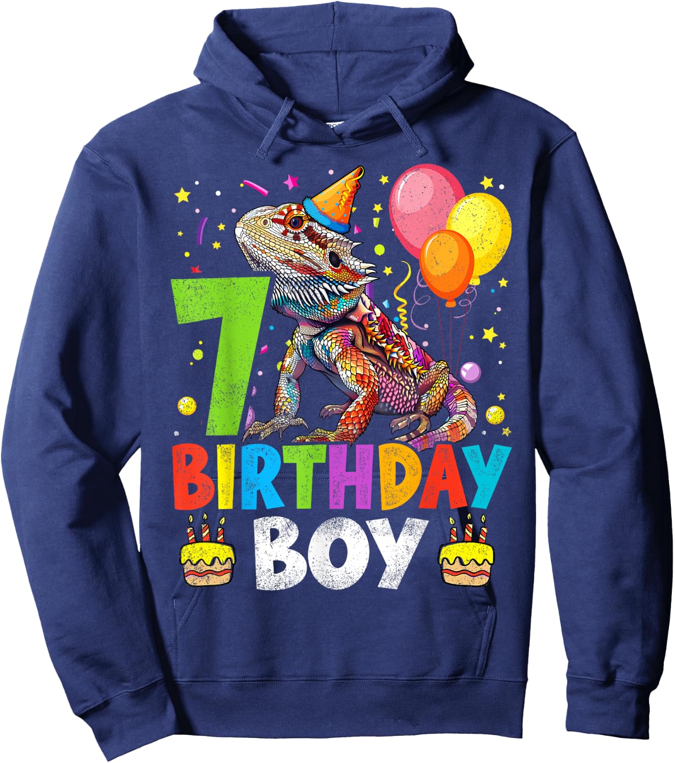 7th Birthday Boy Bearded Dragon 7 Years Old Bday Party Hoodie - Hoodie | Navy