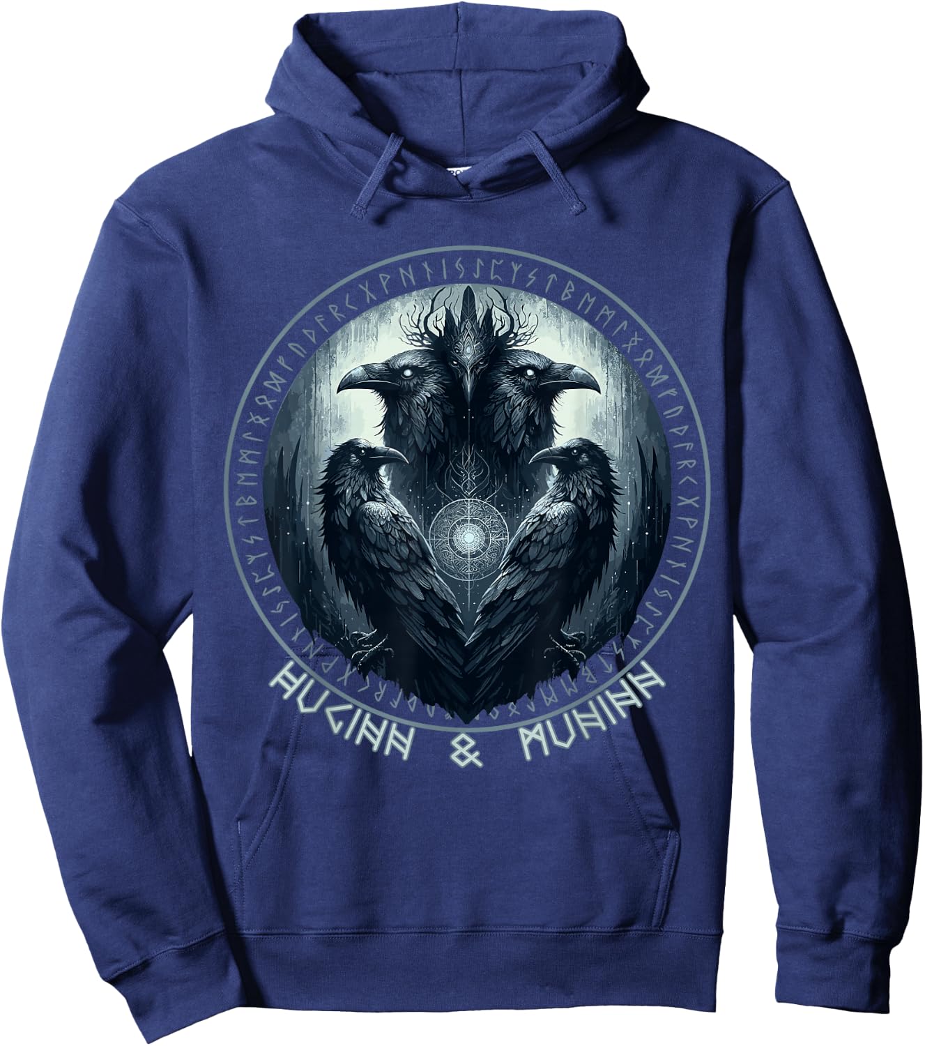 Odin Ravens Huginn & Muninn Vegvisir Vikings Myth Hoodie - Hoodie | Navy