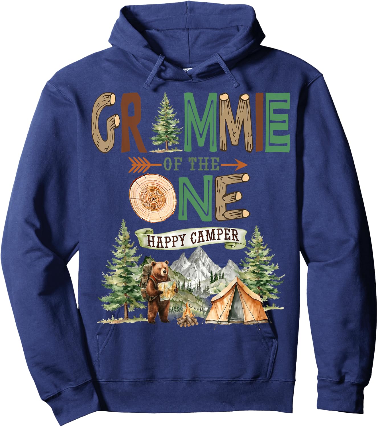Grammie of The One Happy Camper 1st Birthday Camping Hoodie - Hoodie | Navy