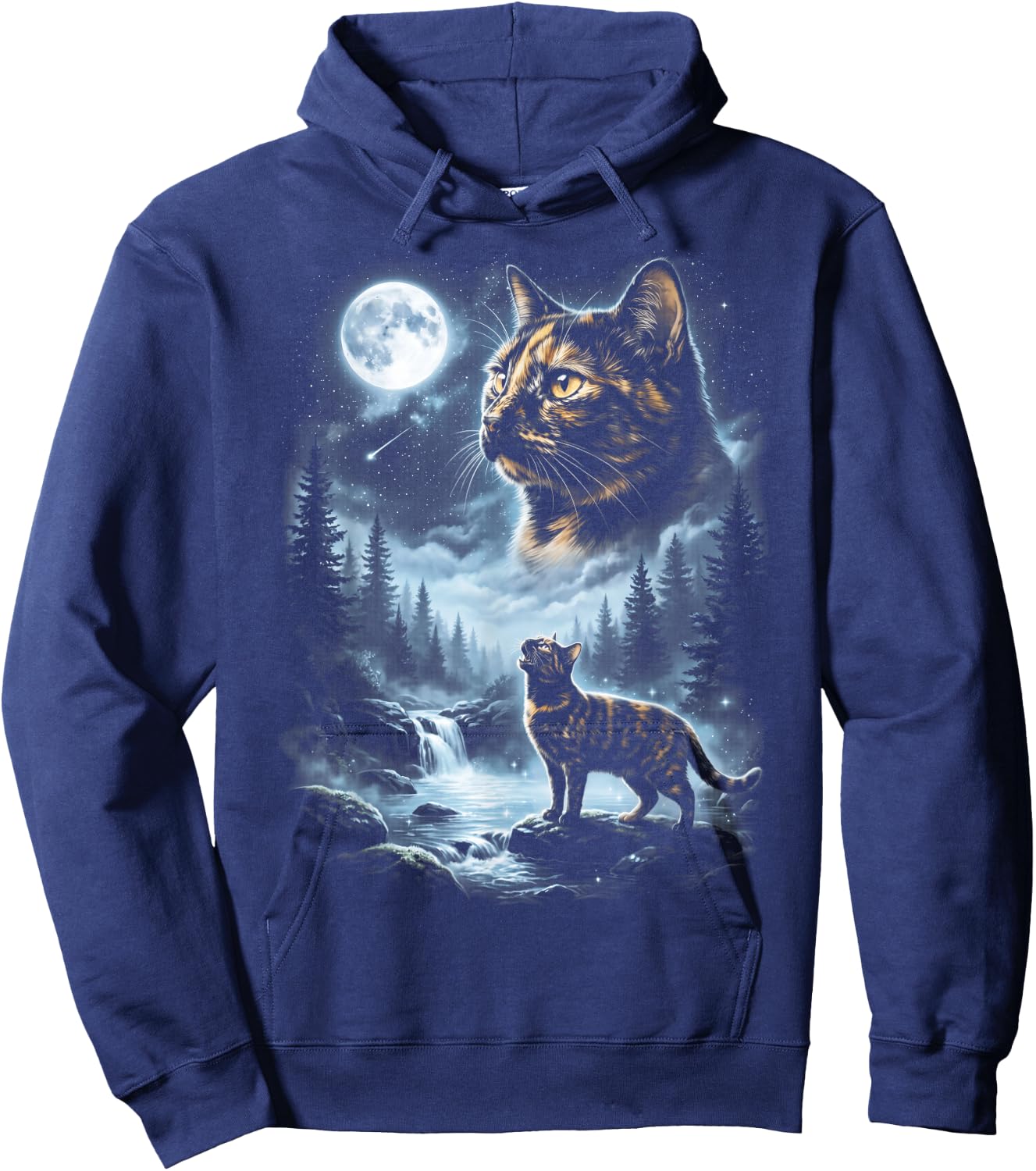 Tortoiseshell Cat Howling at Moon 90's Retro Hoodie - Hoodie | Navy