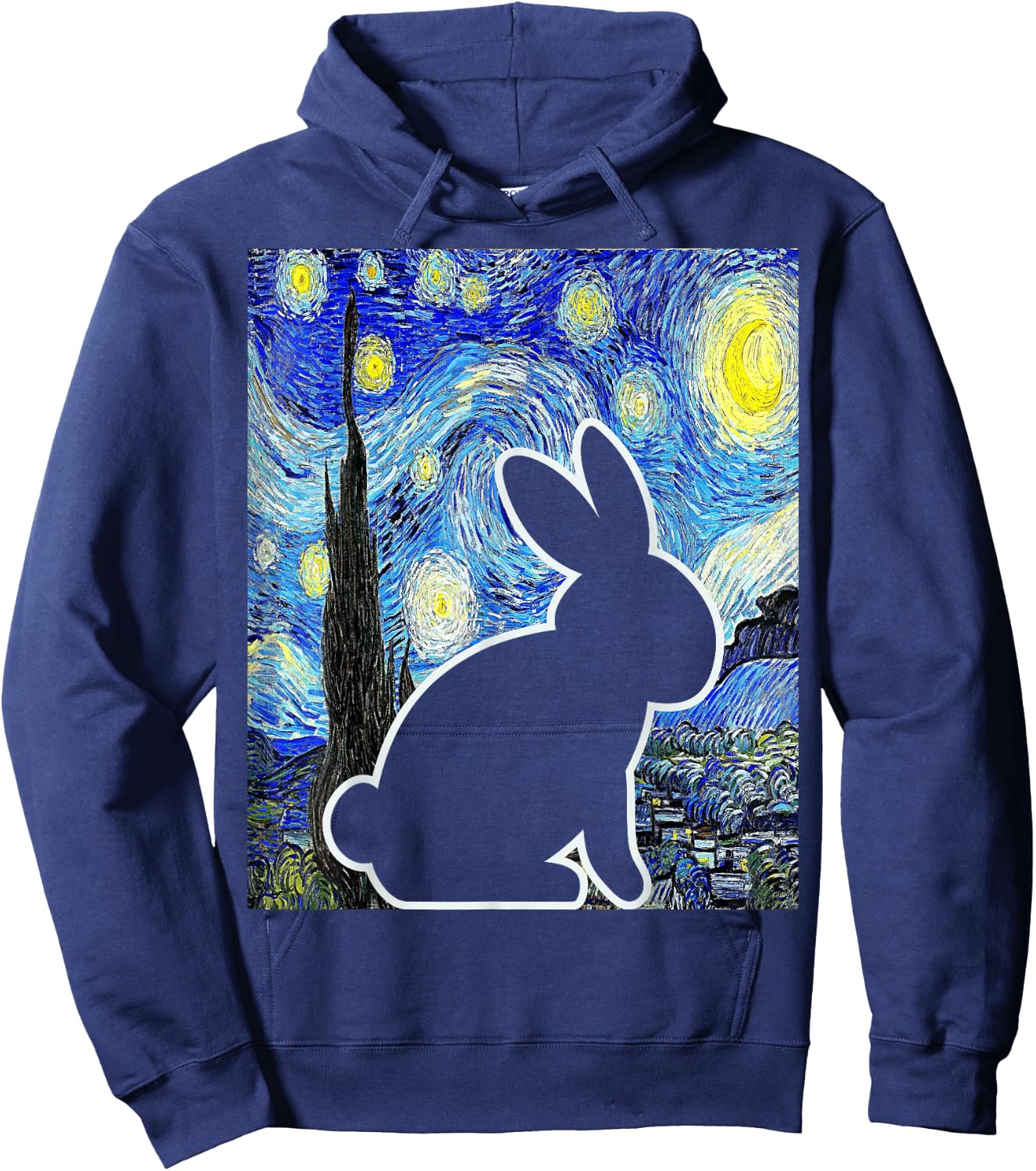 Rabbit Starry Night Bunny Lover Van Gogh Painting Hoodie - Hoodie | Navy
