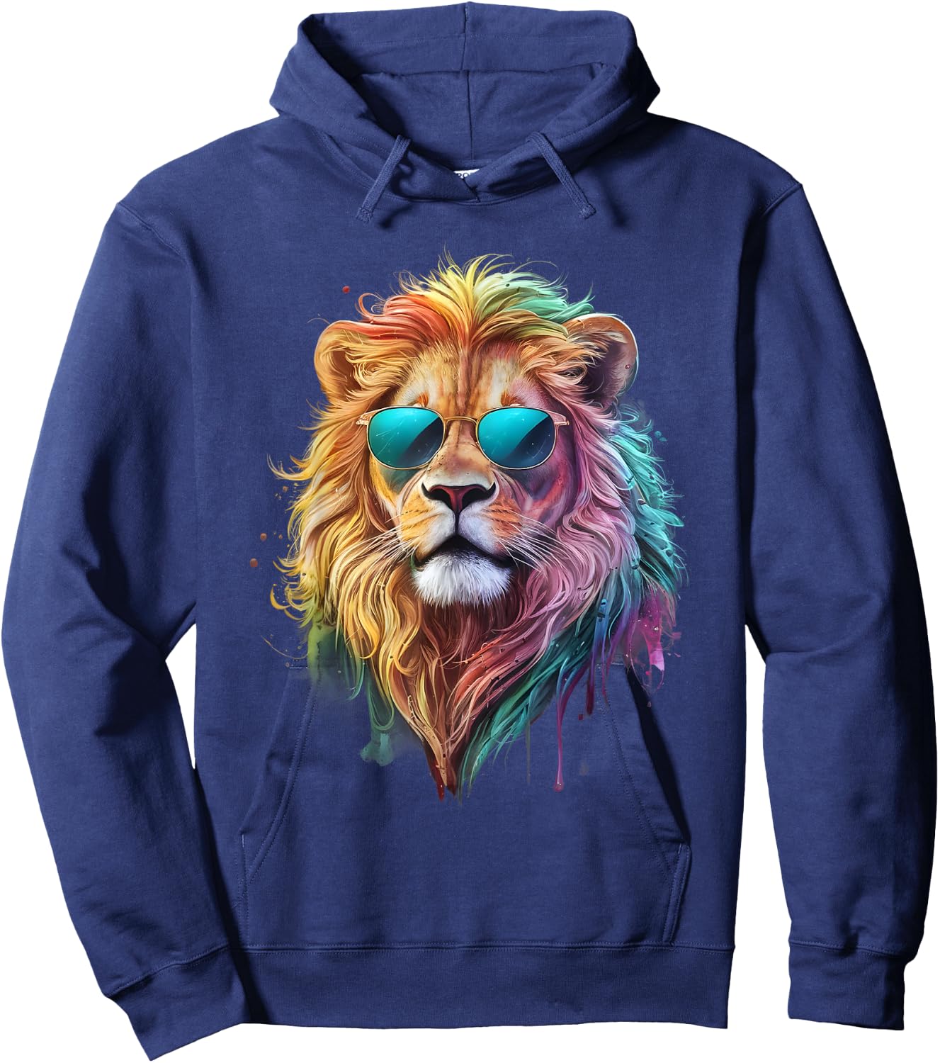 Lion Men Women Colorful Watercolor Lion , black Hoodie - Hoodie | Navy
