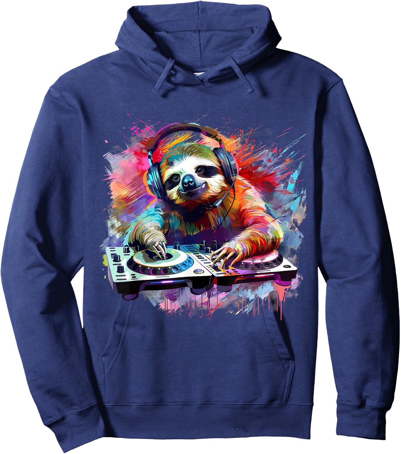 Sloth DJ Techno EDM Music Producer Turntable DJ Sloth House , black Hoodie - Hoodie | Navy