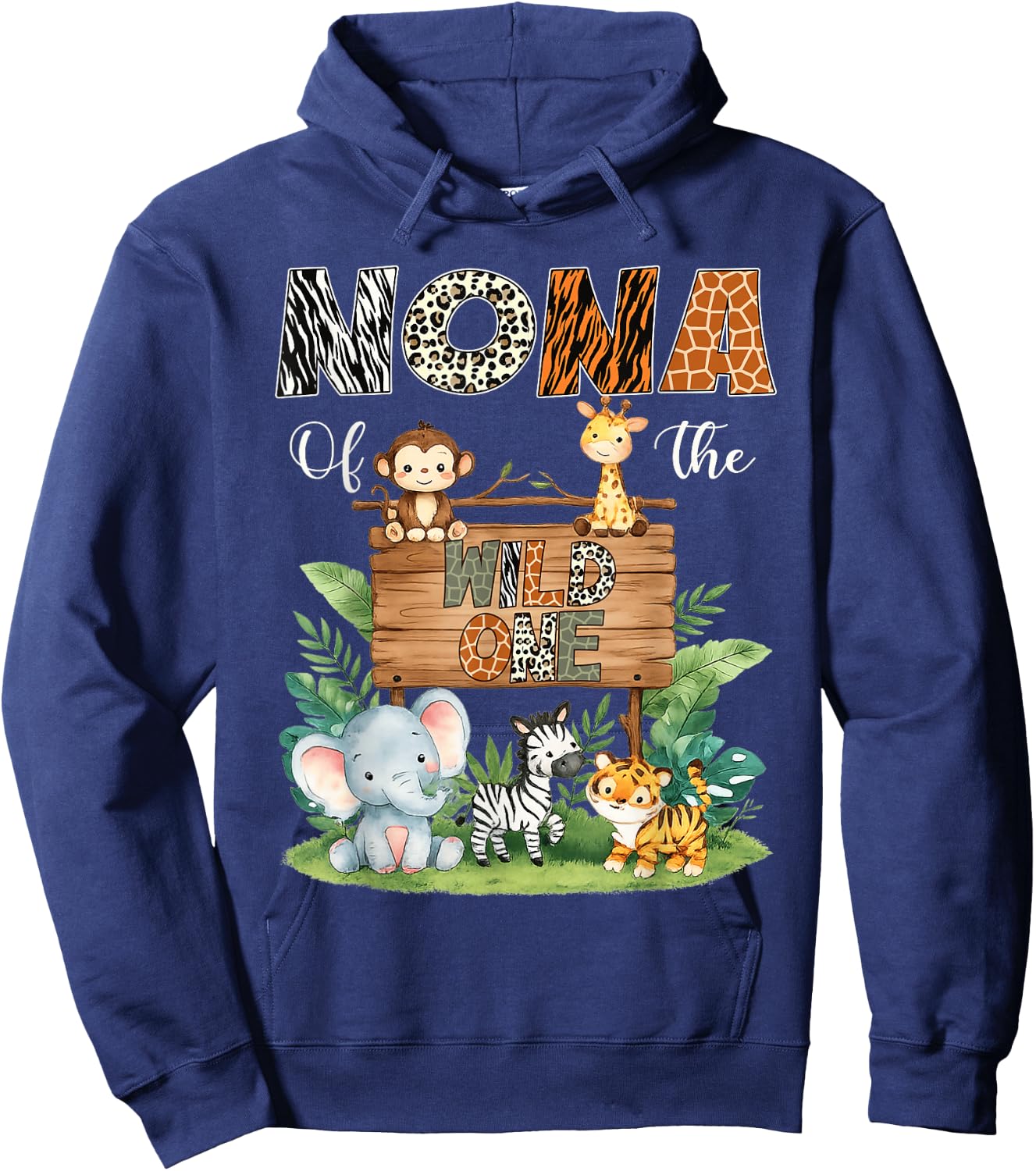 Nona of The Wild One 1St Birthday Kids Safari Jungle Hoodie - Hoodie | Navy