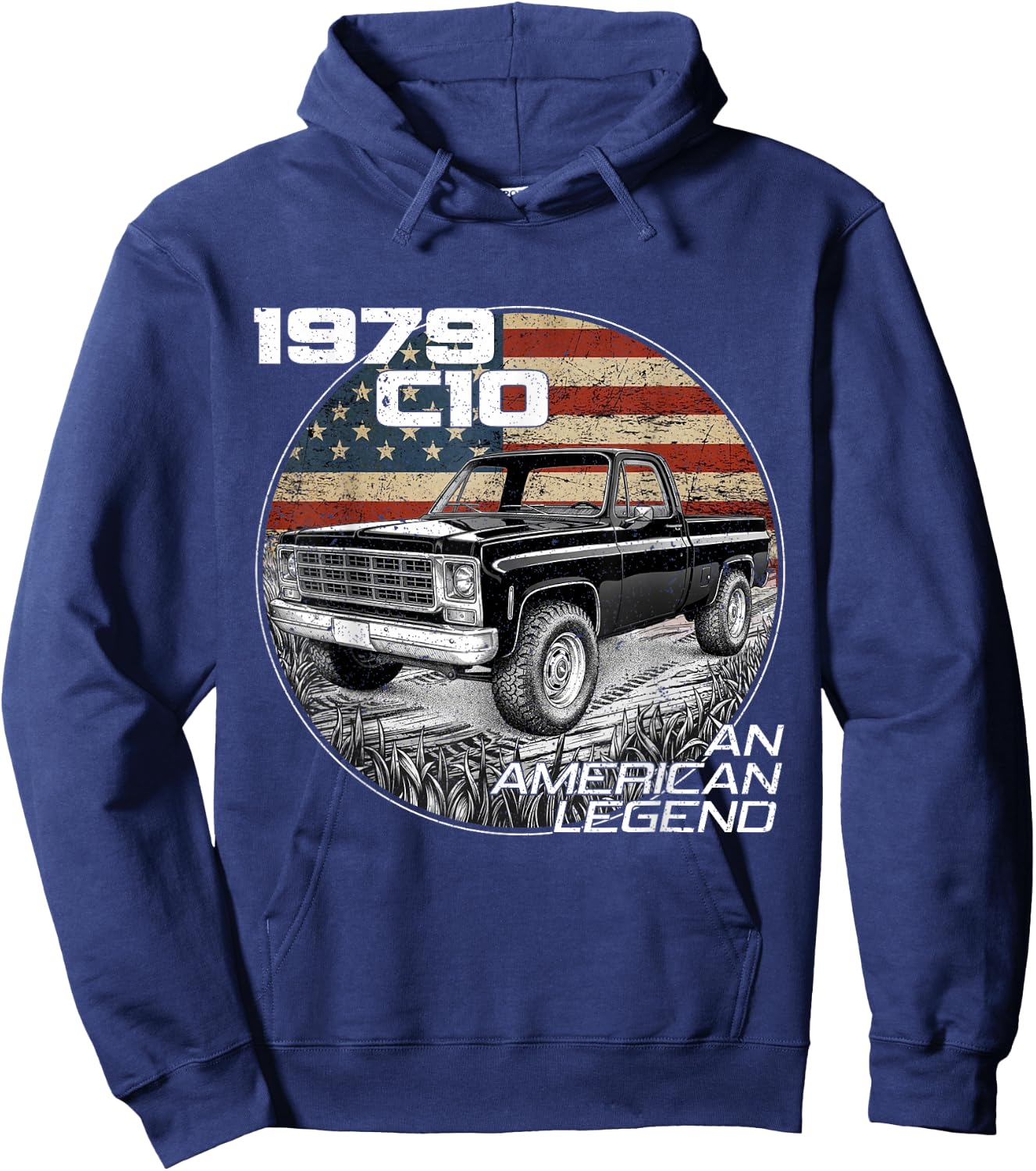American Flag 1979 C10 79 Truck Vintage Silhouette Classic Hoodie - Hoodie | Navy