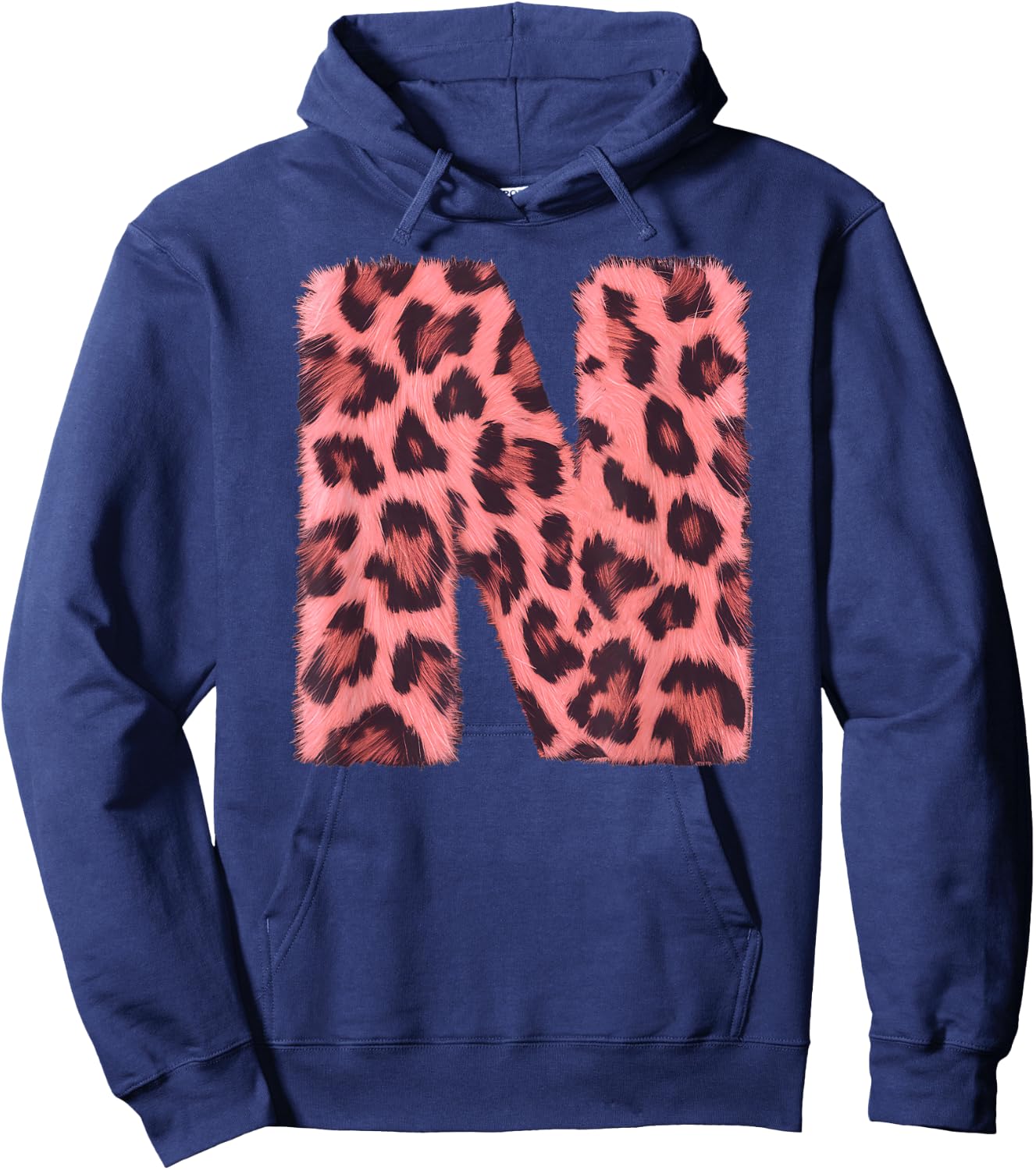 Letter N Cheetah Leopard Print Pink Initial Zebra Matching Hoodie - Hoodie | Navy